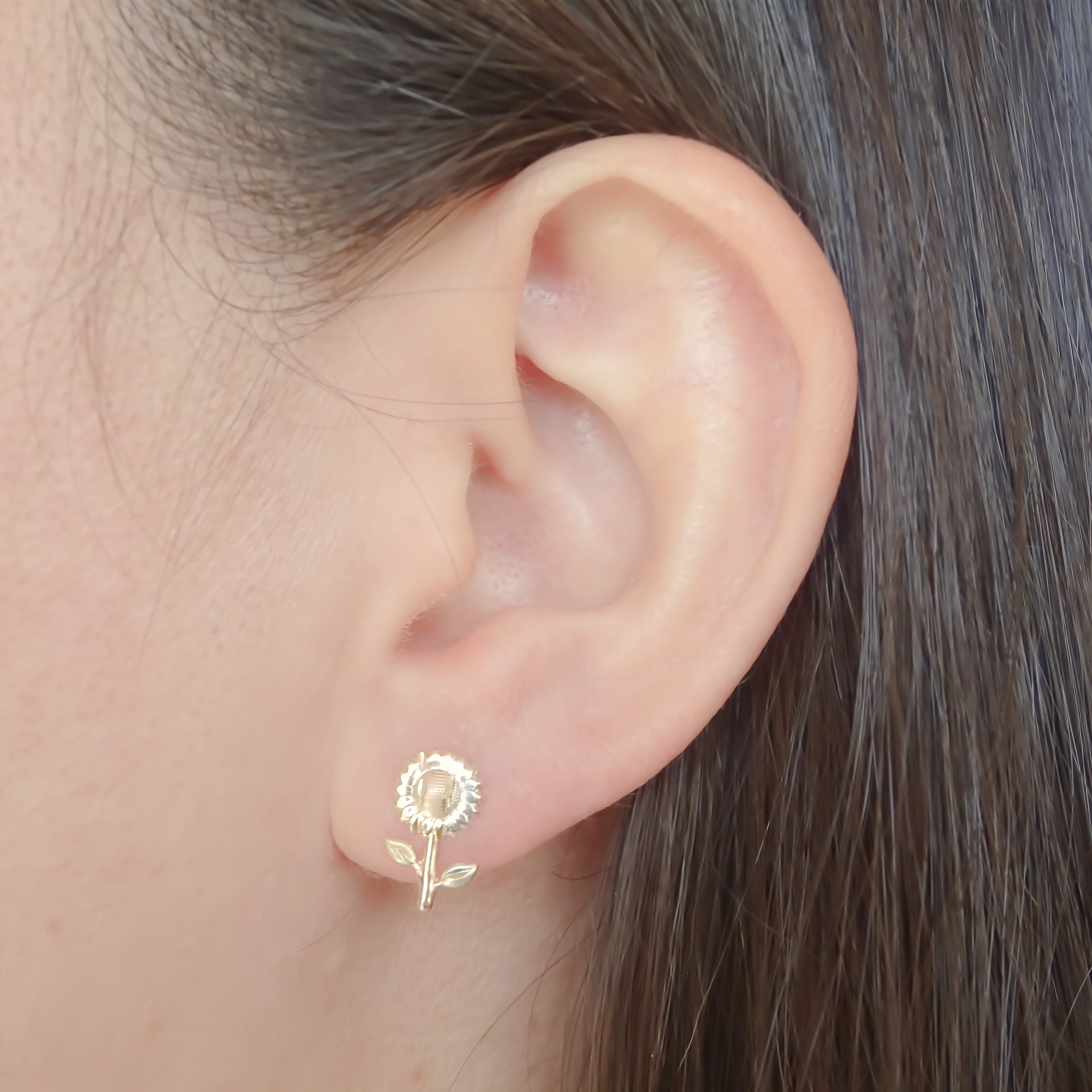 Amor Eterno - Broqueles Aretes / Girasol 3 Oros / Oro 10k