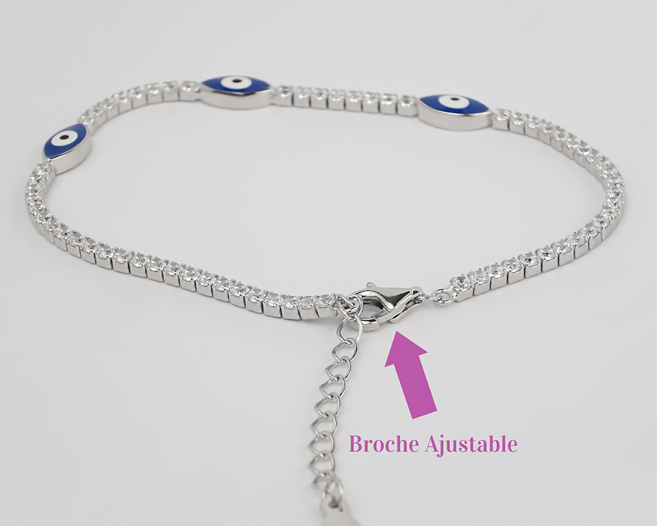 Amor Eterno- Pulsera Tennis Ojo Turco Plata Con Oro 24k