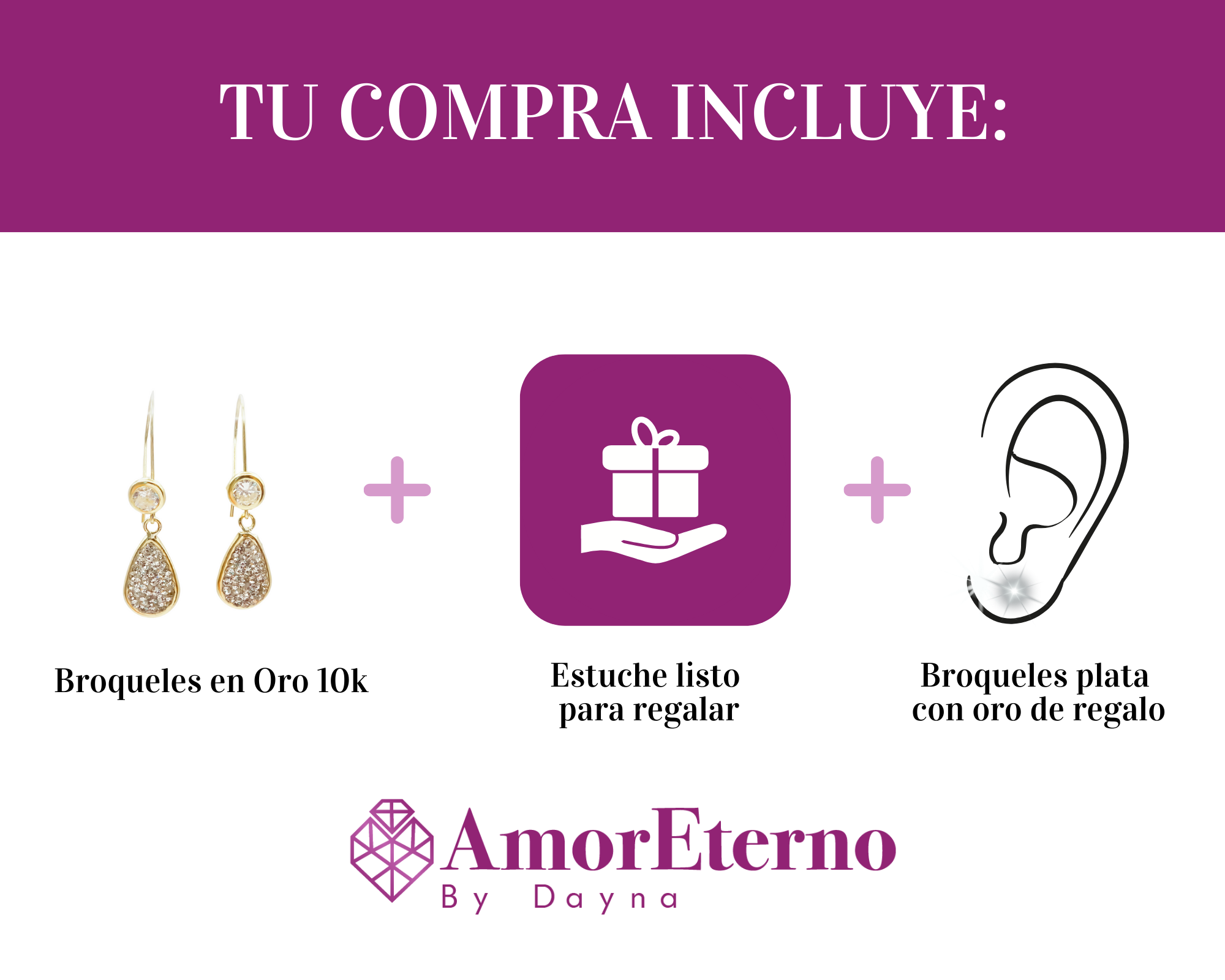 Amor Eterno - Broqueles Arillo Gota Tapiz / Oro Sólido 10k