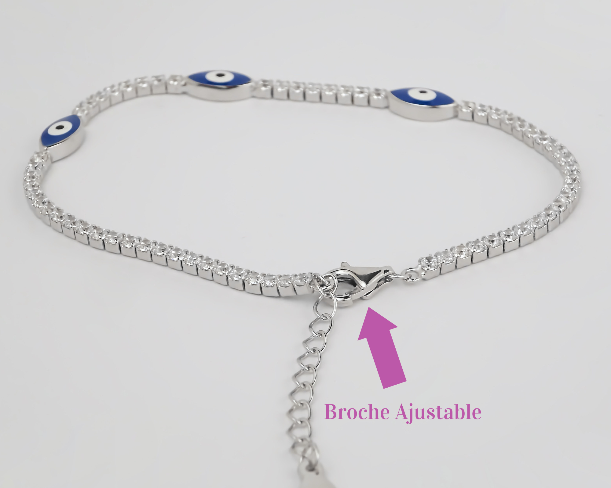 Amor Eterno- Pulsera Tennis Ojo Turco Plata Con Oro 24k