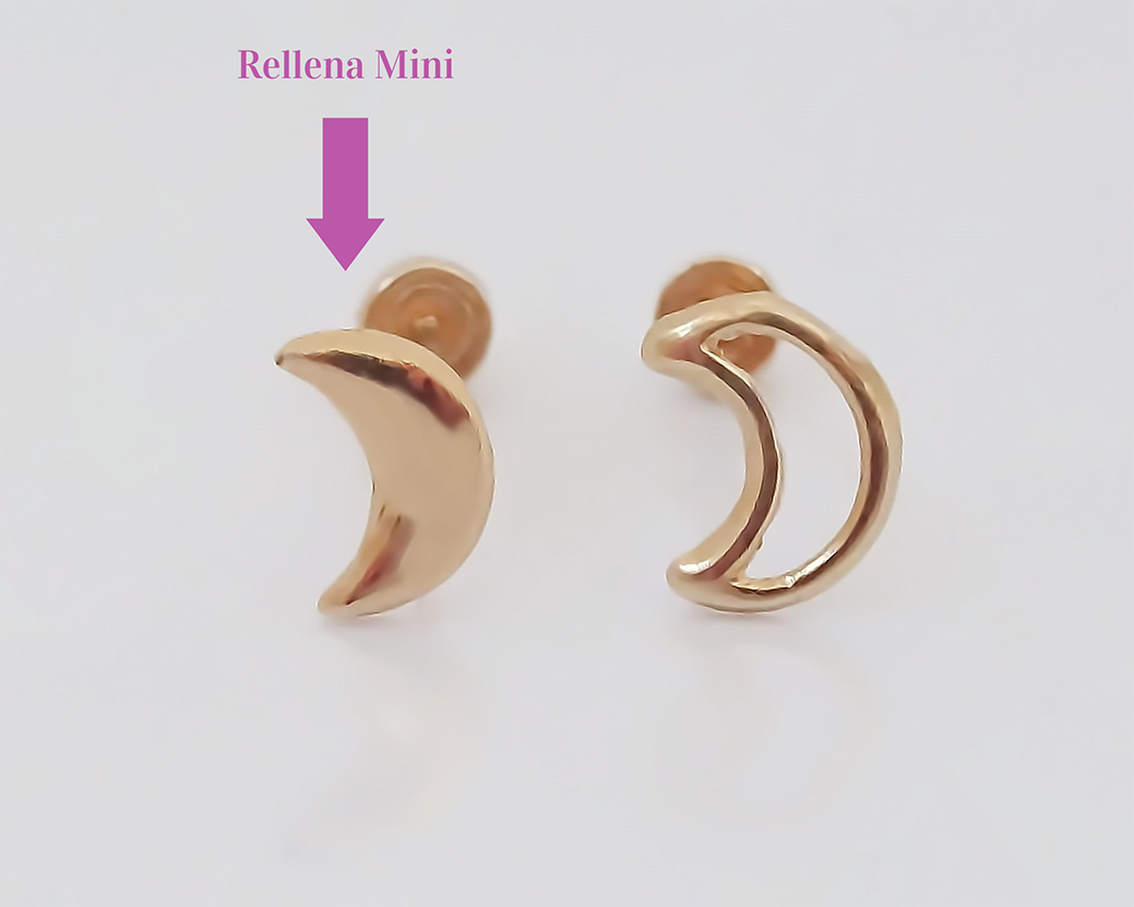 Amor Eterno - Broqueles Luna / Aretes / Oro Sólido 10k / Rellena Mini