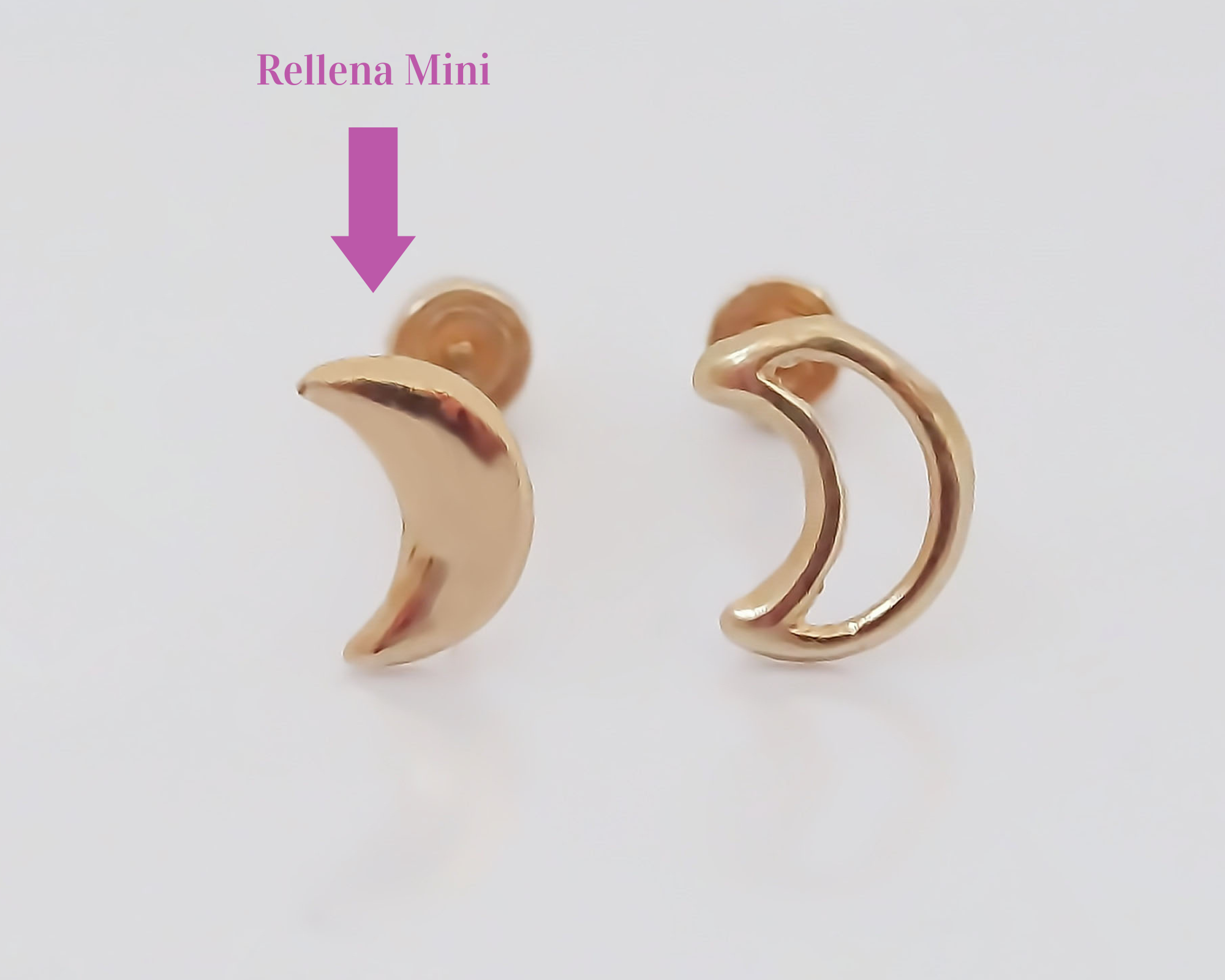 Amor Eterno - Broqueles Luna / Aretes / Oro Sólido 10k / Rellena Mini