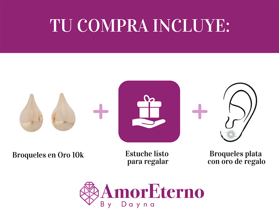 Amor Eterno - Broqueles Gota Aqua / Aretes Oro Sólido 10k
