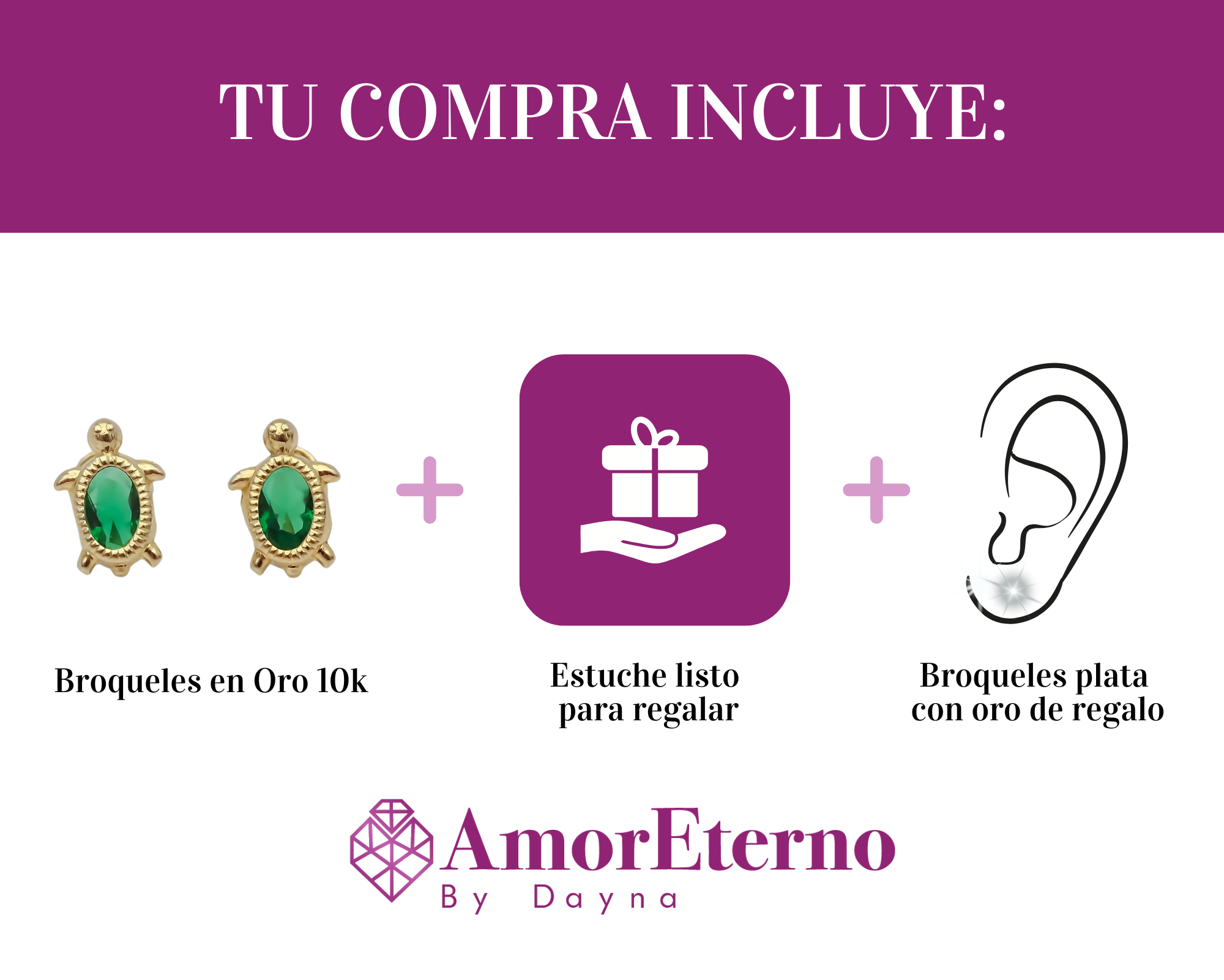 Amor Eterno - Broqueles Aretes / Tortuga Bisel / Oro 10k