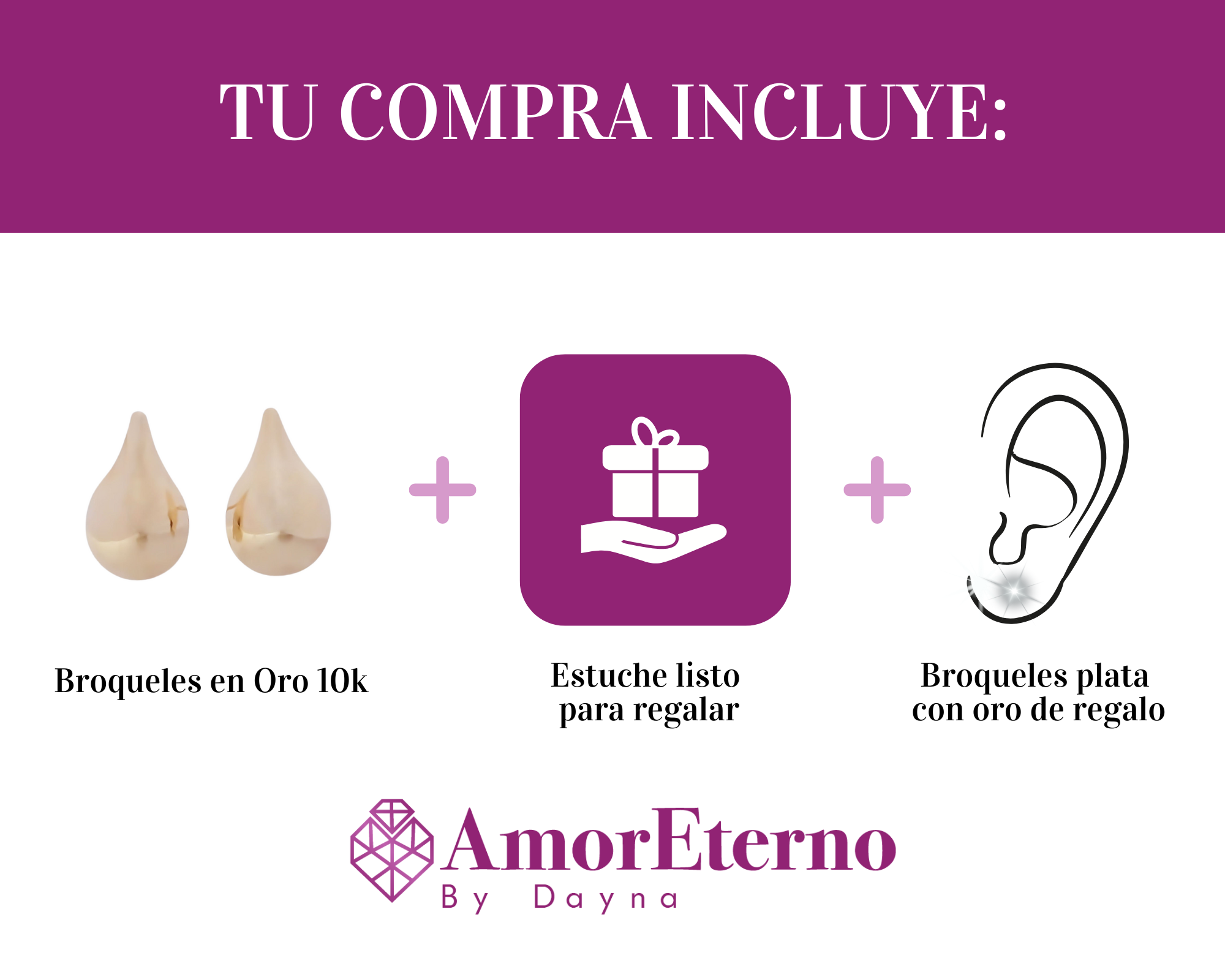 Amor Eterno - Broqueles Gota Aqua / Aretes Oro Sólido 10k