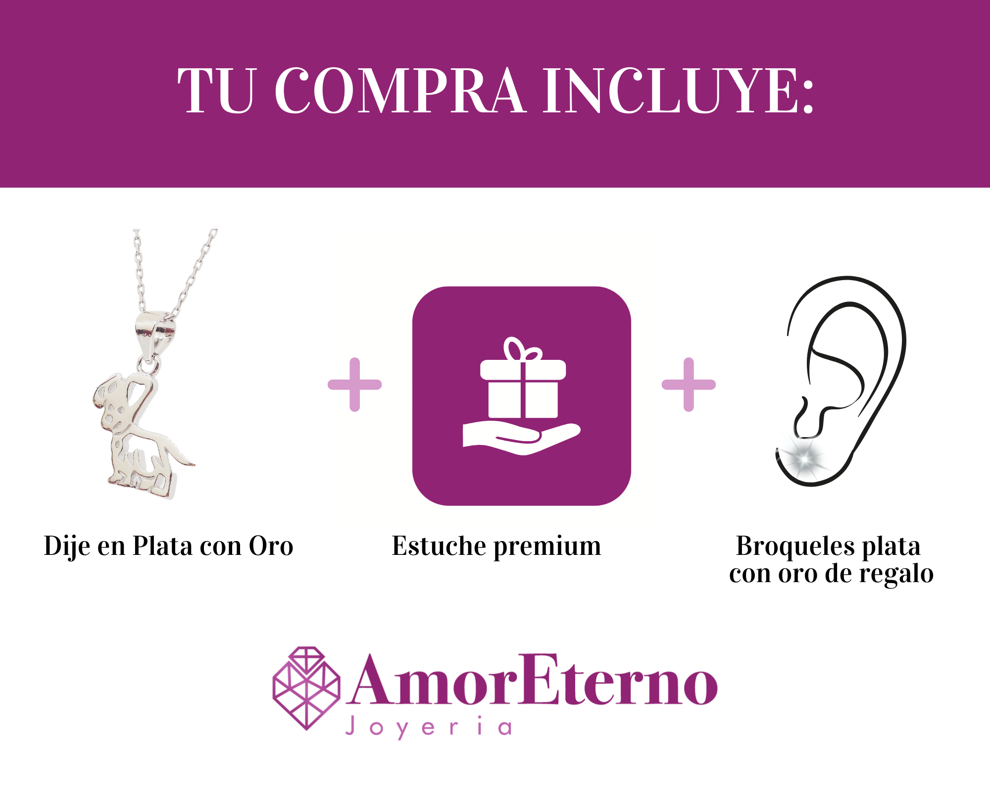 Amor Eterno - Dije + Cadena Regalo Plata Oro 24k / Perrito