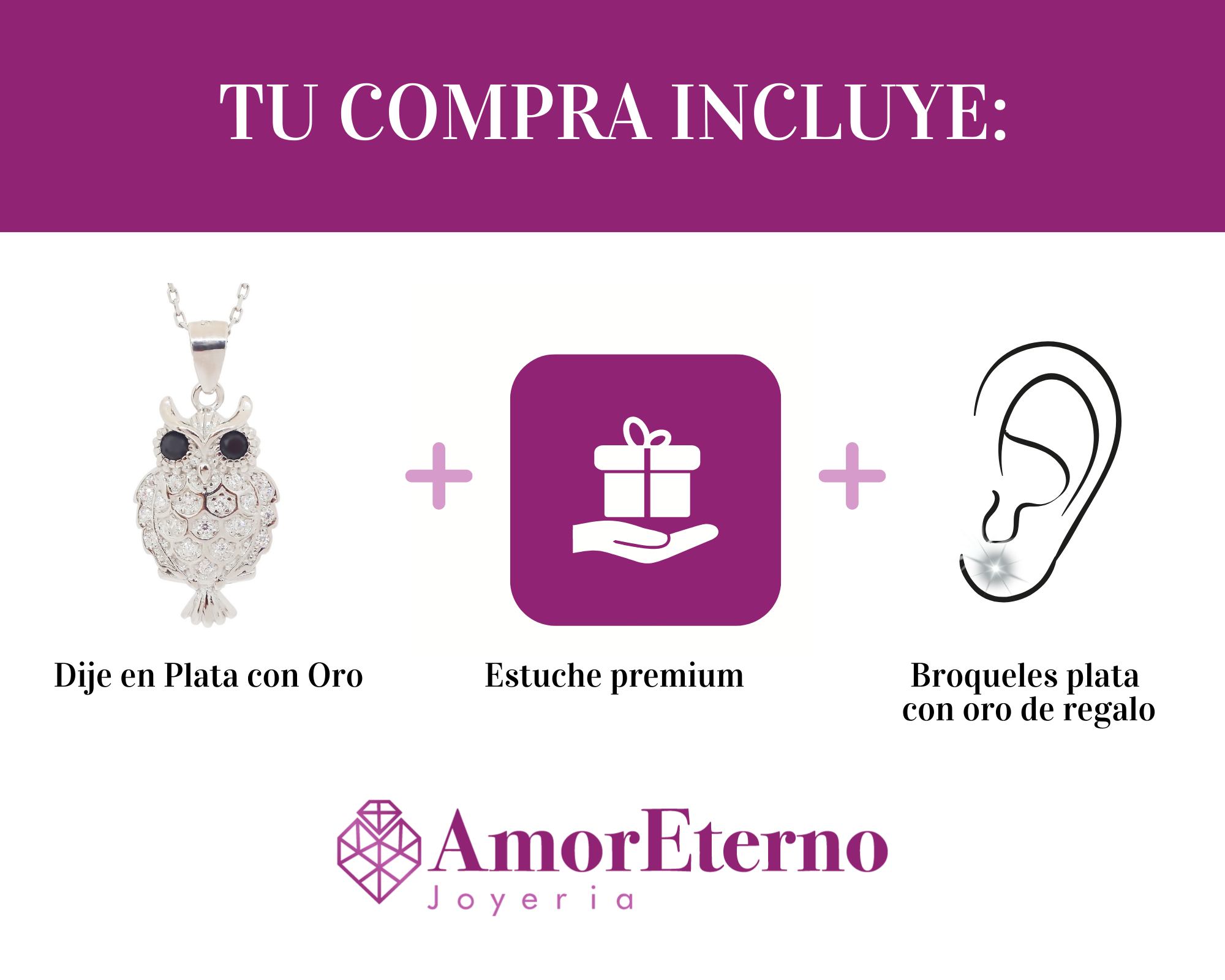 Amor Eterno - Dije + Cadena Regalo Plata Oro 24k / Búho