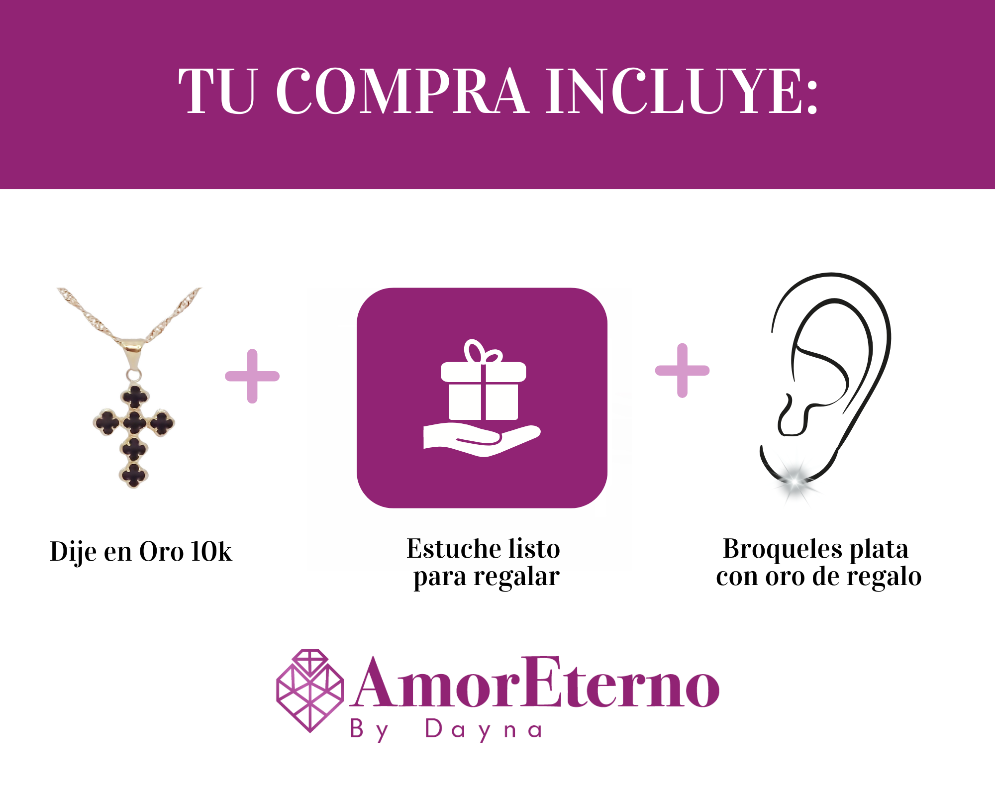 Amor Eterno - Dije Trébol Cruz / Oro Sólido 10k