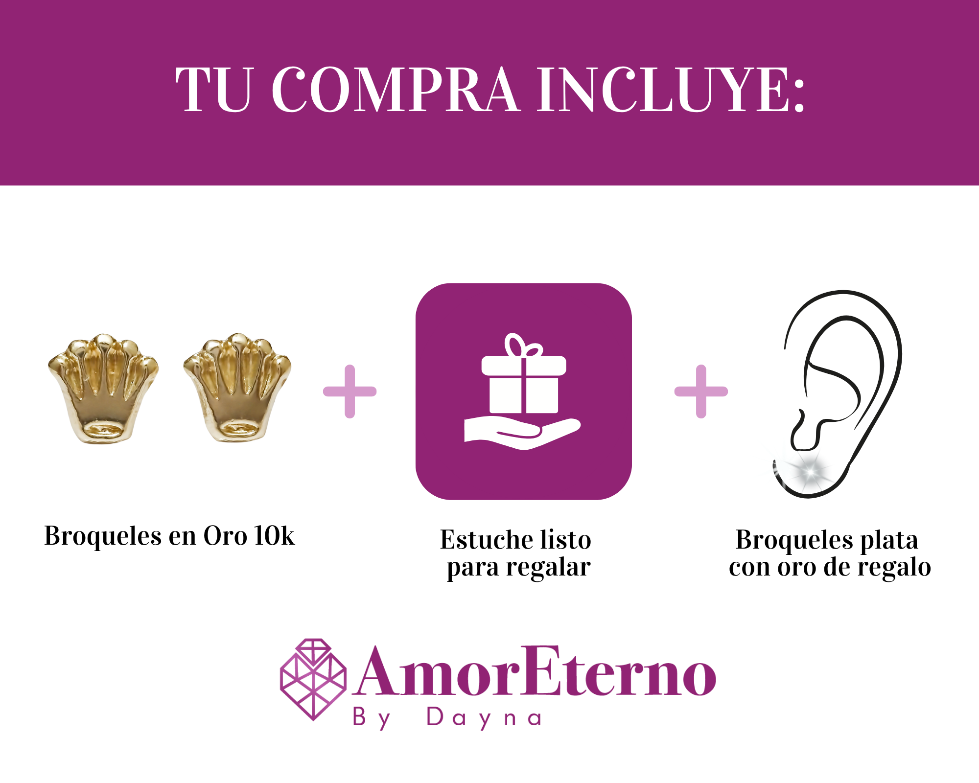 Amor Eterno - Broqueles Corona Alta / Aretes / Oro 10k