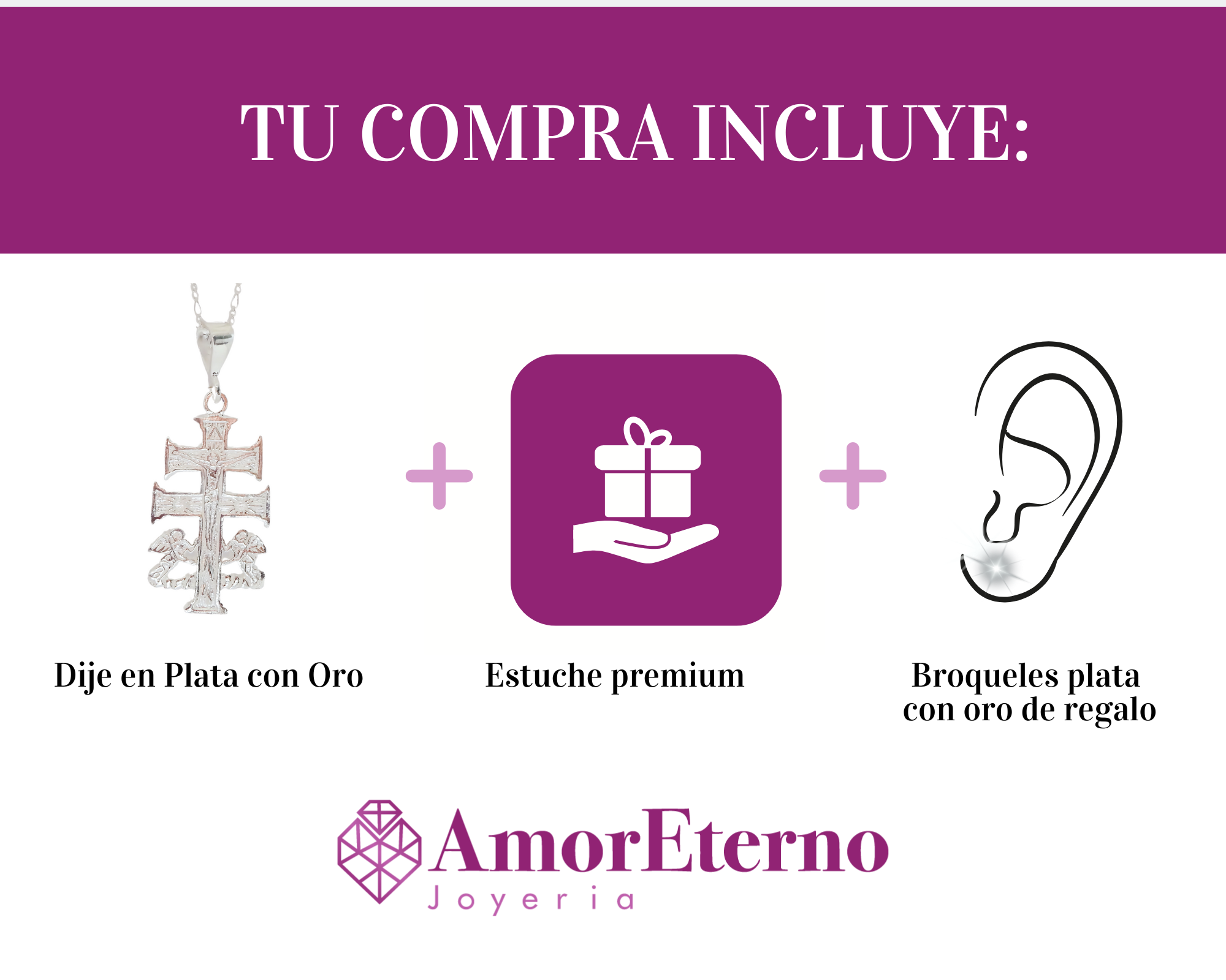 Amor Eterno - Dije Cruz Caravaca / Plata Oro 24k