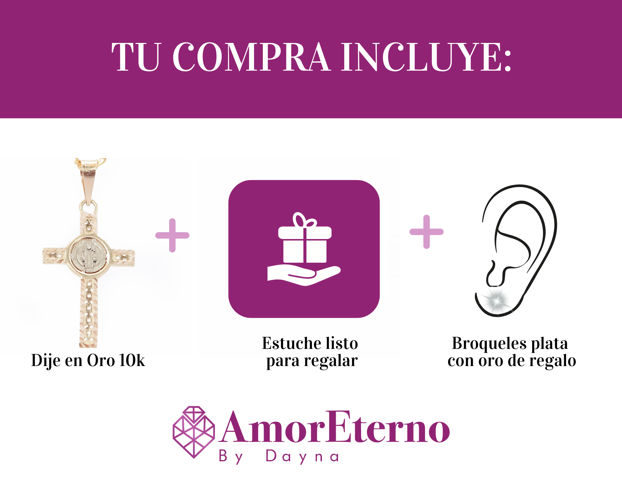 Amor Eterno - Cruz San Benito Oro Sólido