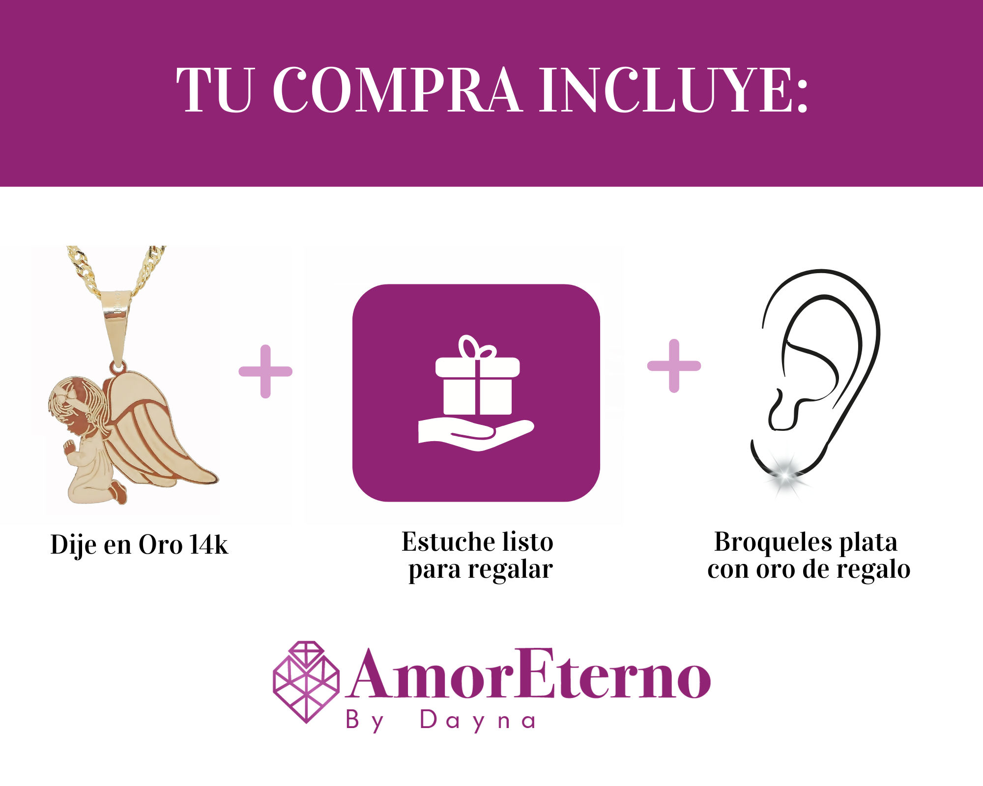 Amor Eterno - Dije Angel De La Guarda Oro Sólido 14k +cadena / Niña