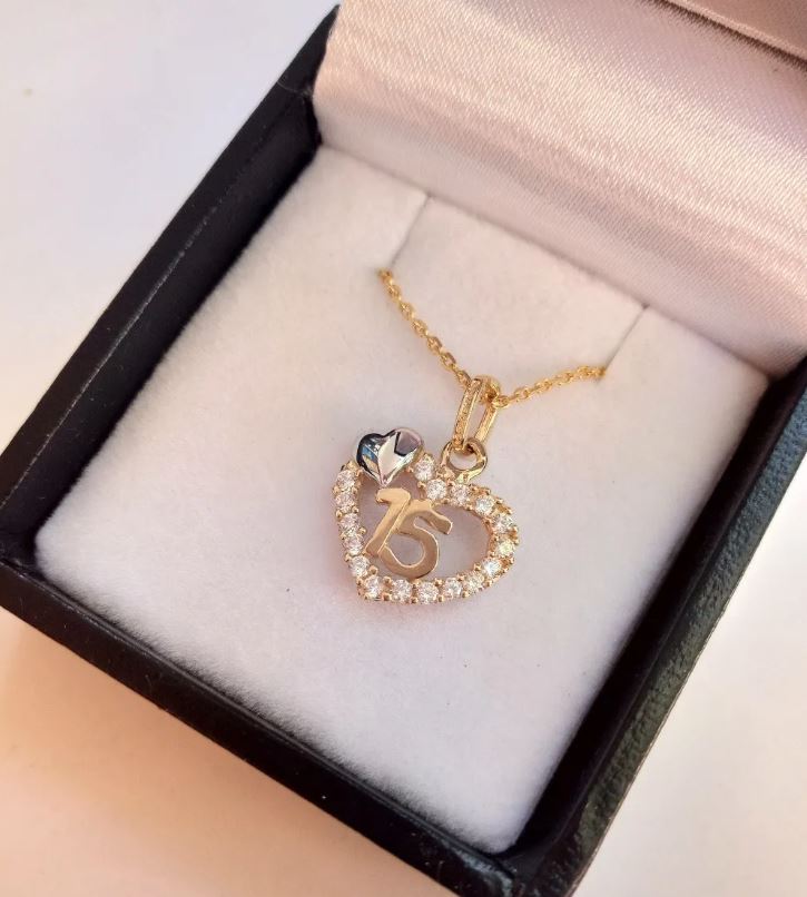 Amor Eterno - Xv Años / Dije+cadena / Corazón Oro 14k Solido