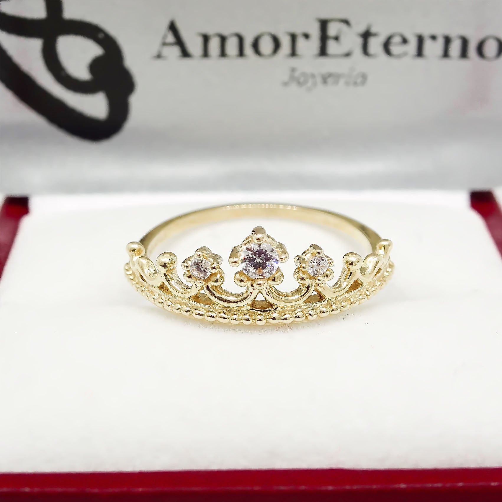 Amor Eterno - Anillo Corona Leslie / Oro Sólido 14k