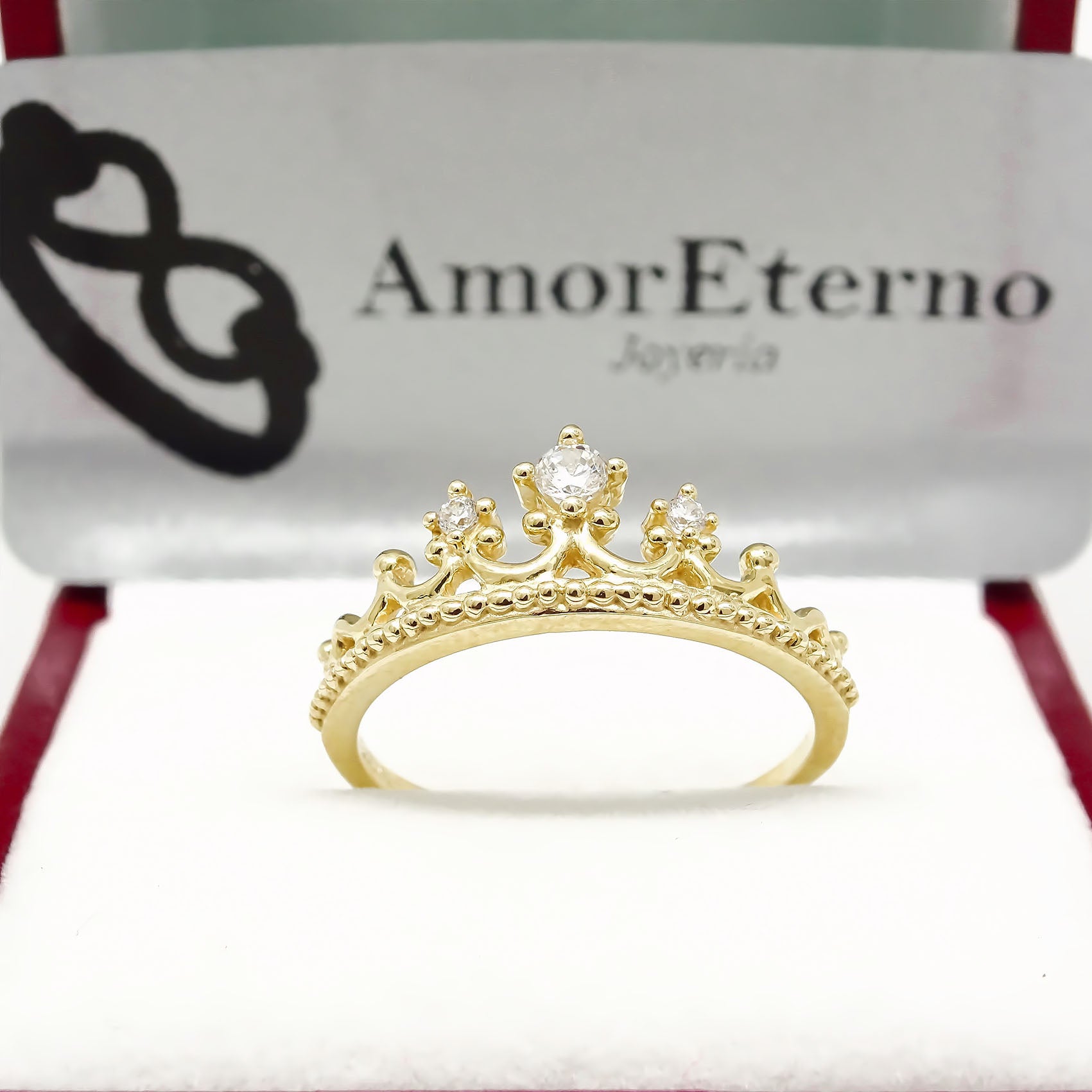 Amor Eterno - Anillo Corona Leslie / Oro Sólido 14k
