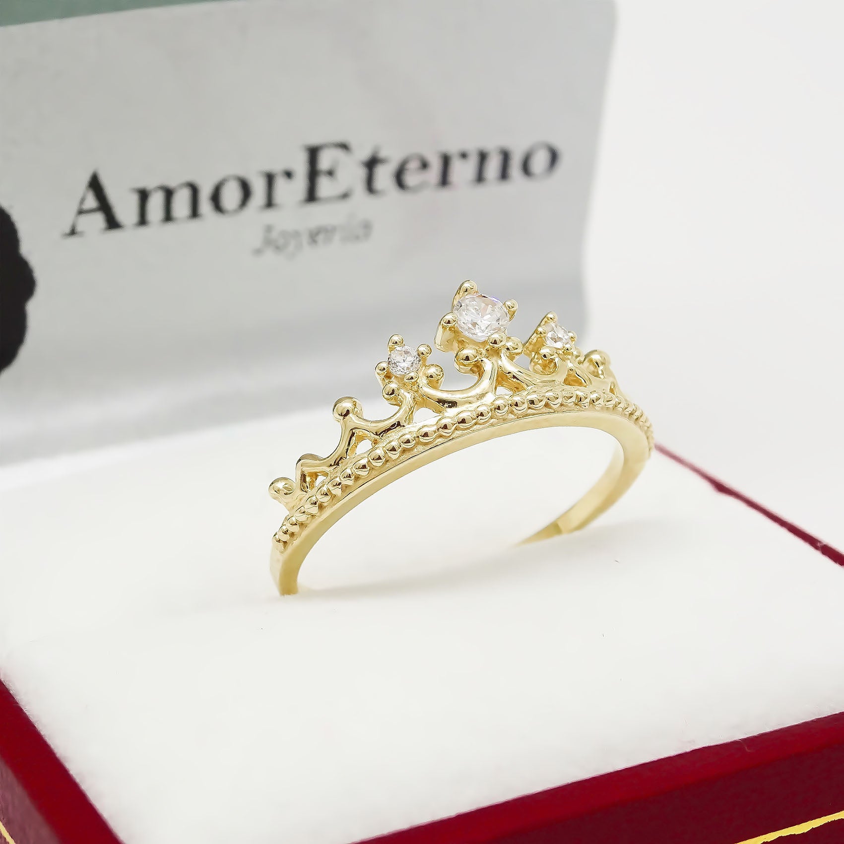 Amor Eterno - Anillo Corona Leslie / Oro Sólido 14k