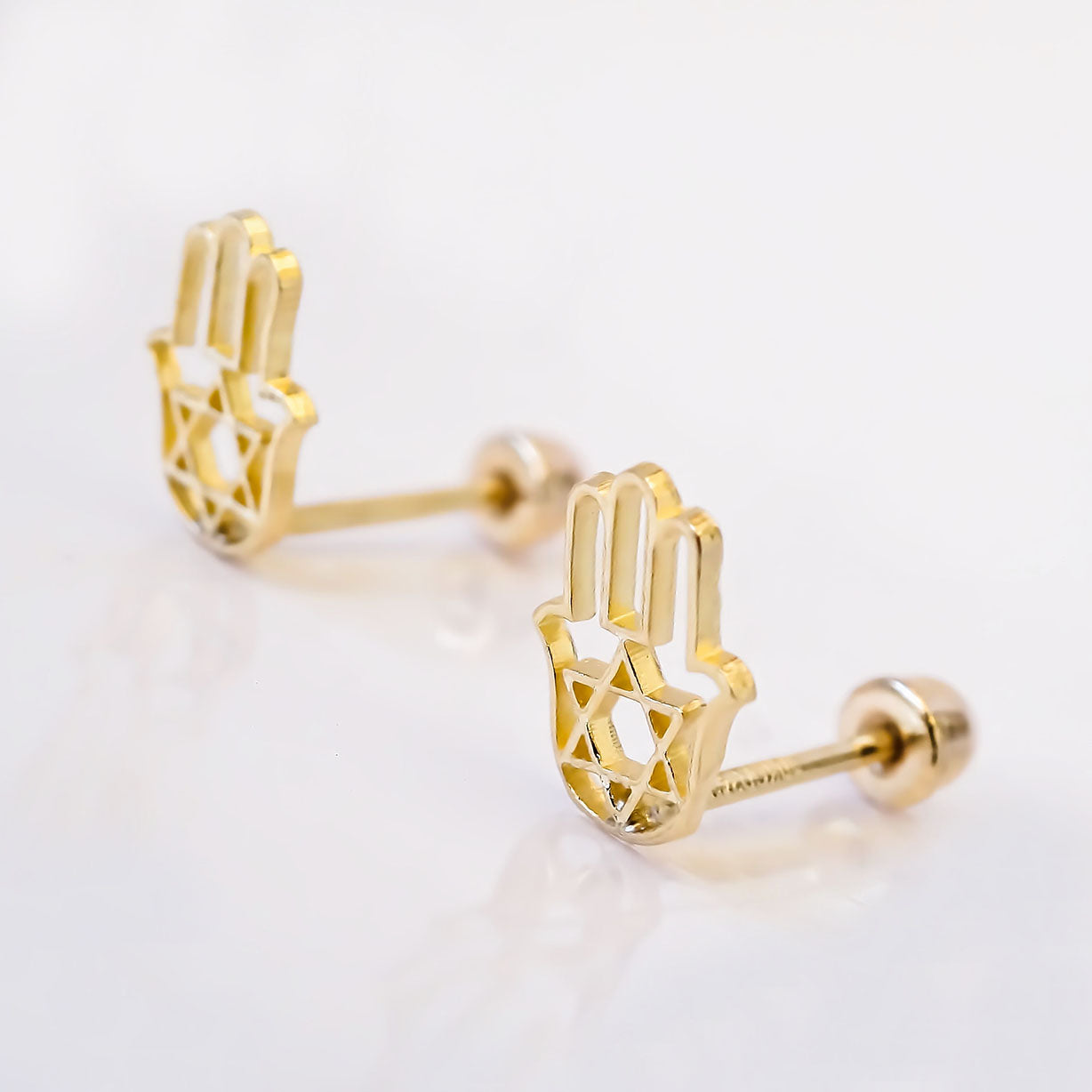 Amor Eterno - Broqueles Mano Con Estrella De David / Oro 10k