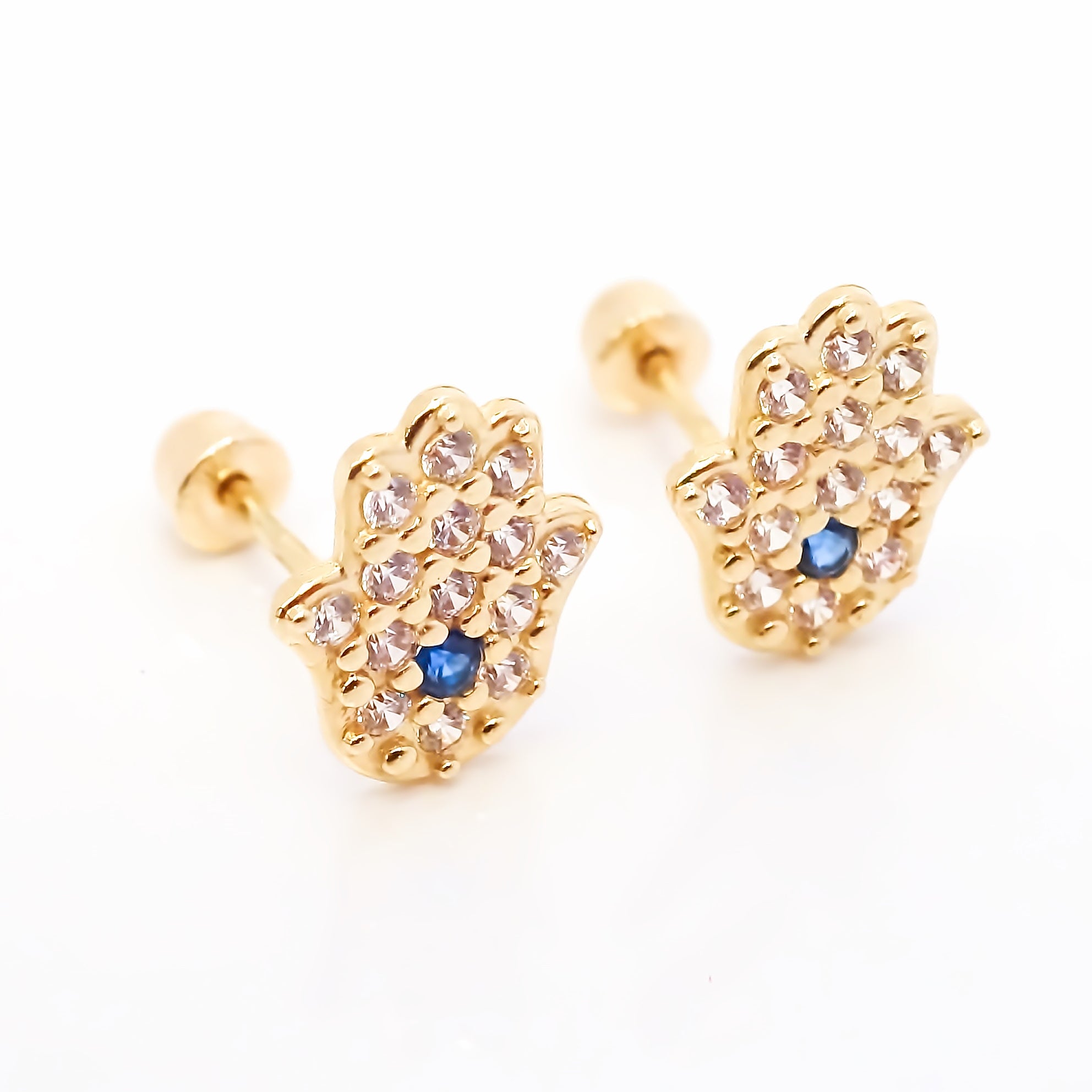 Amor Eterno - Broqueles / Aretes / Oro Sólido 10k + Estuche / Mano de Fátima