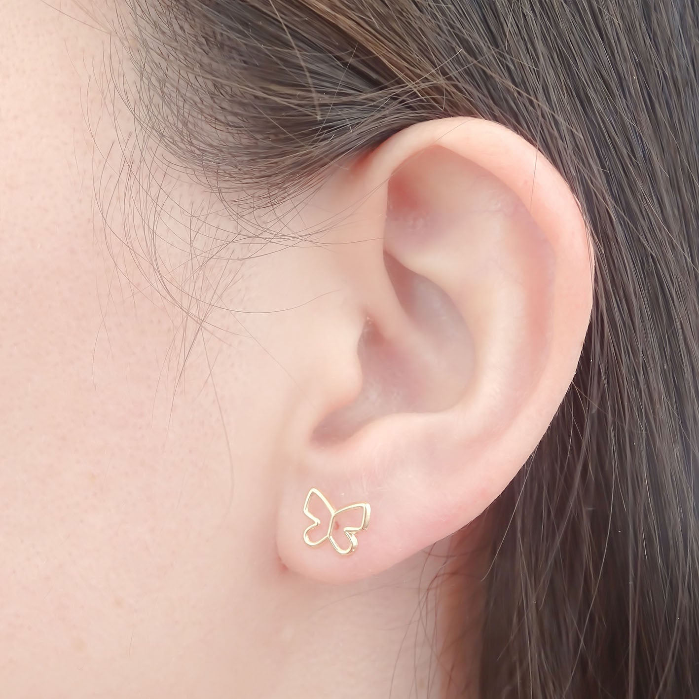 Amor Eterno - Broqueles Mariposa Minimalista Aretes Oro 10k