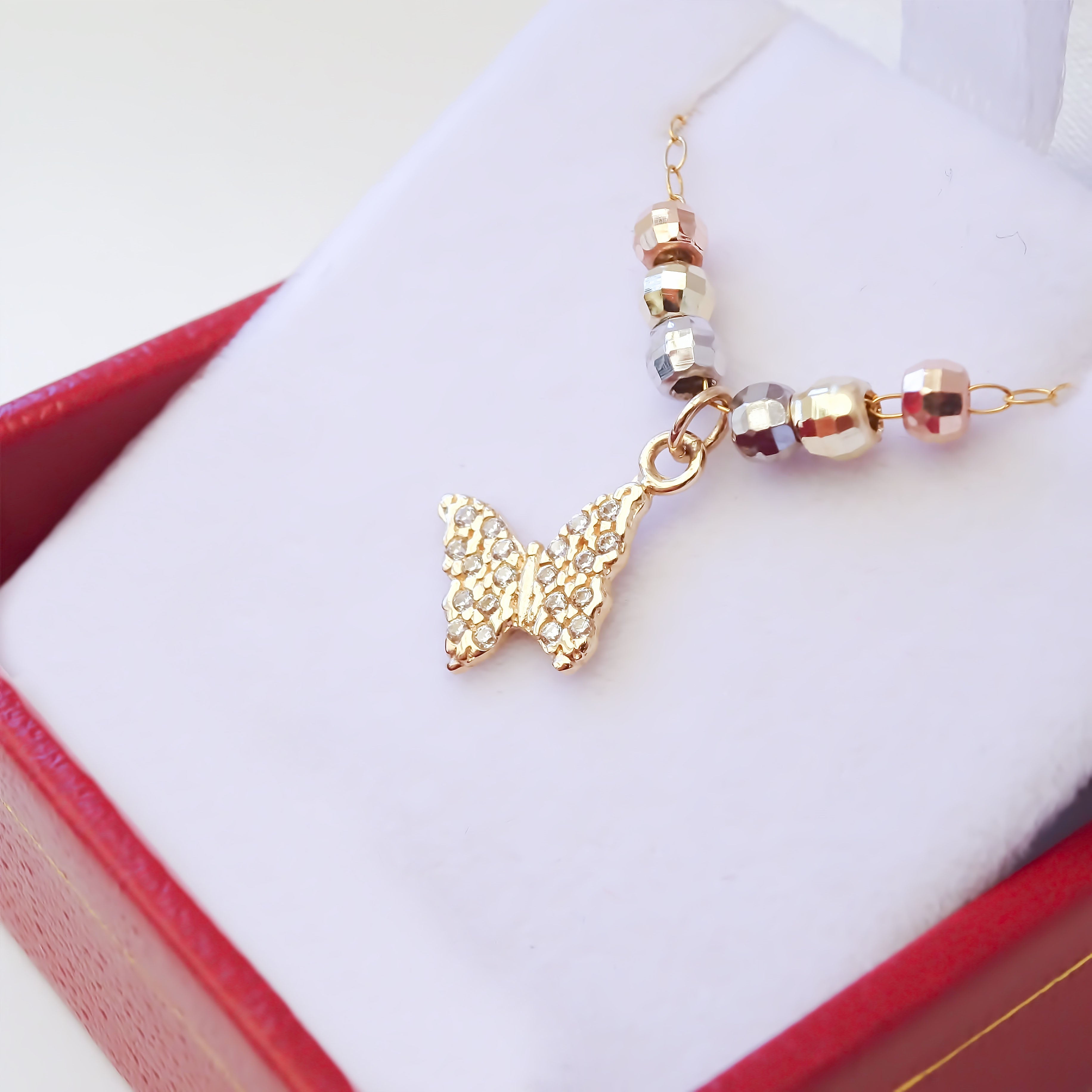 Amor Eterno - Gargantilla / Mariposa 3 Oros Sólido 10k