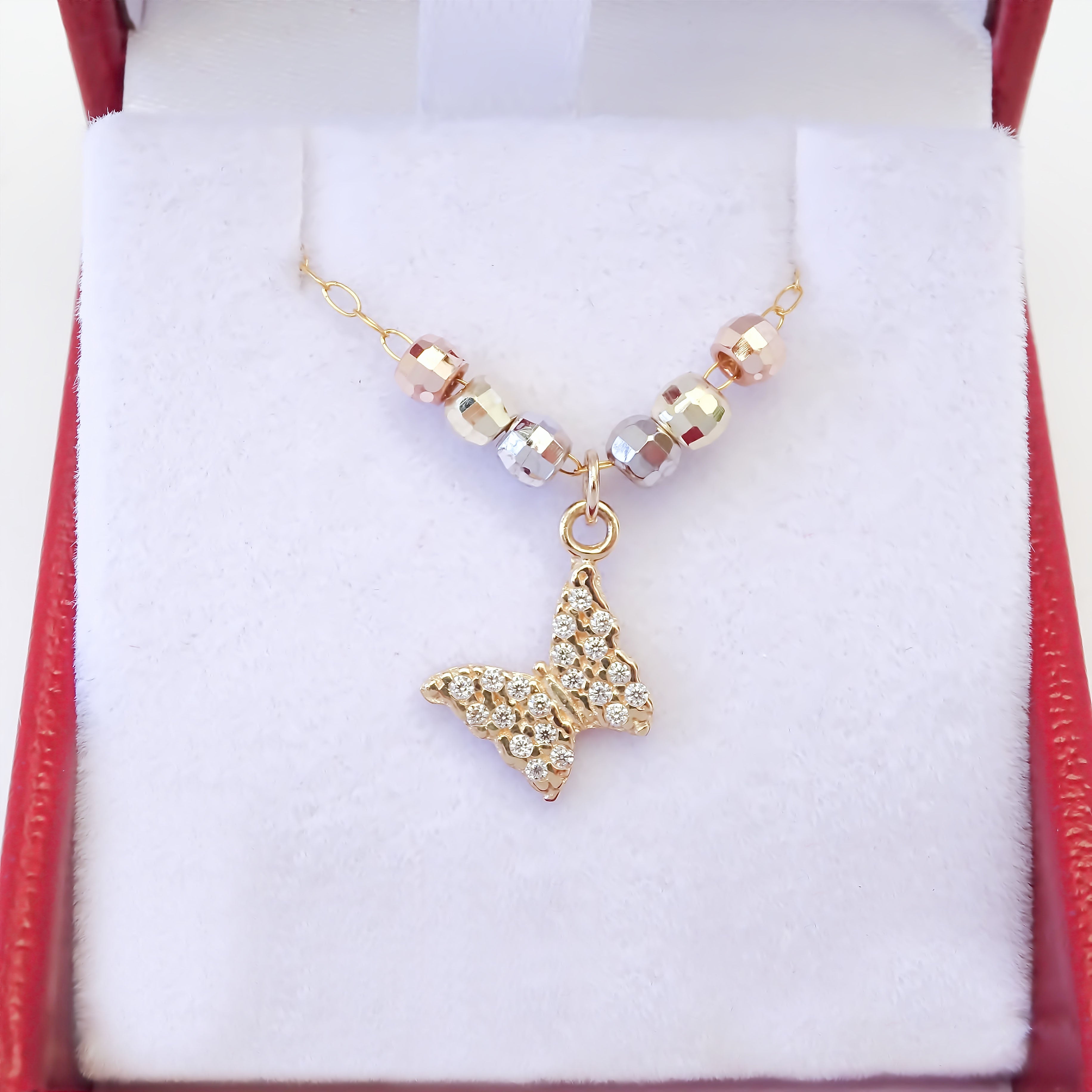 Amor Eterno - Gargantilla / Mariposa 3 Oros Sólido 10k