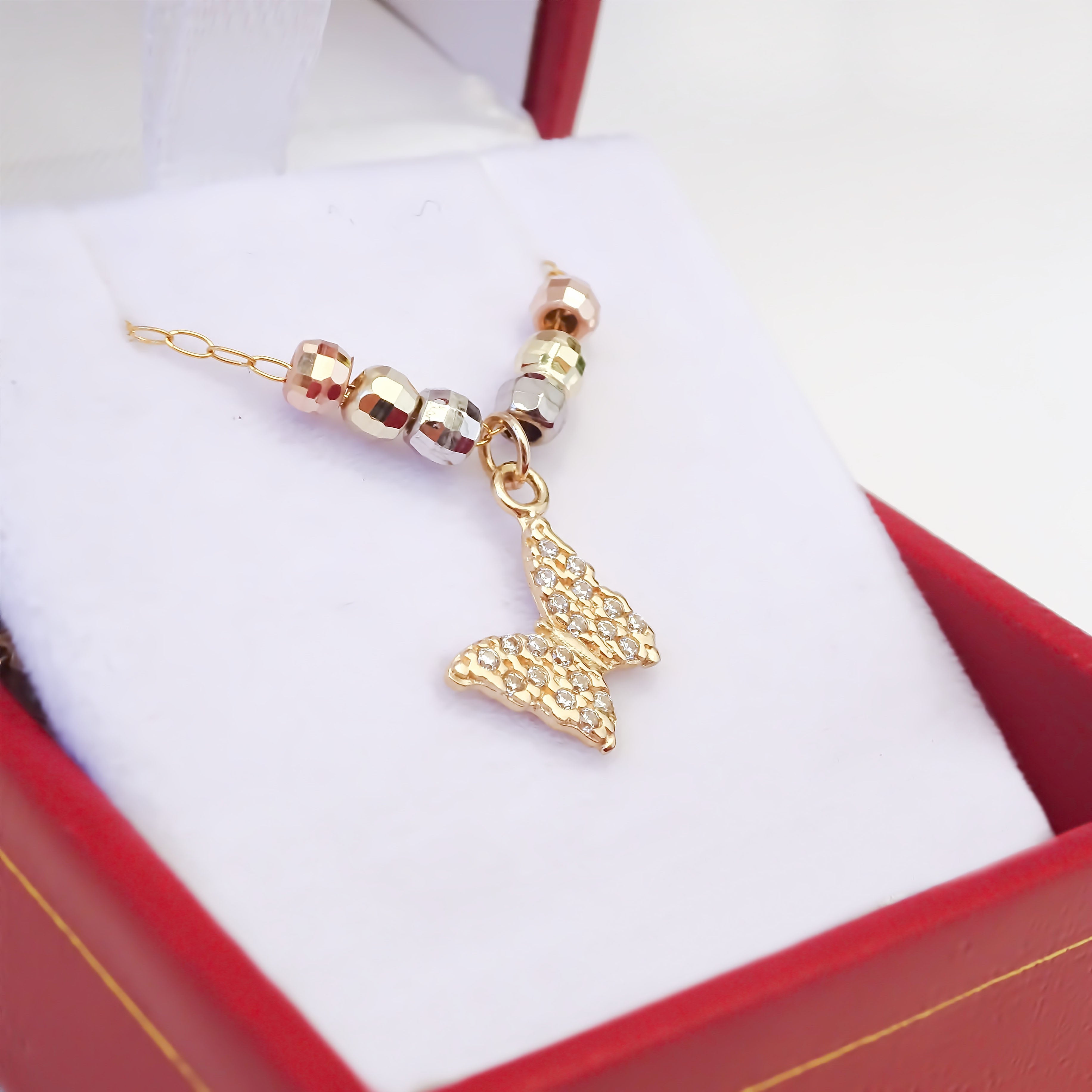 Amor Eterno - Gargantilla / Mariposa 3 Oros Sólido 10k