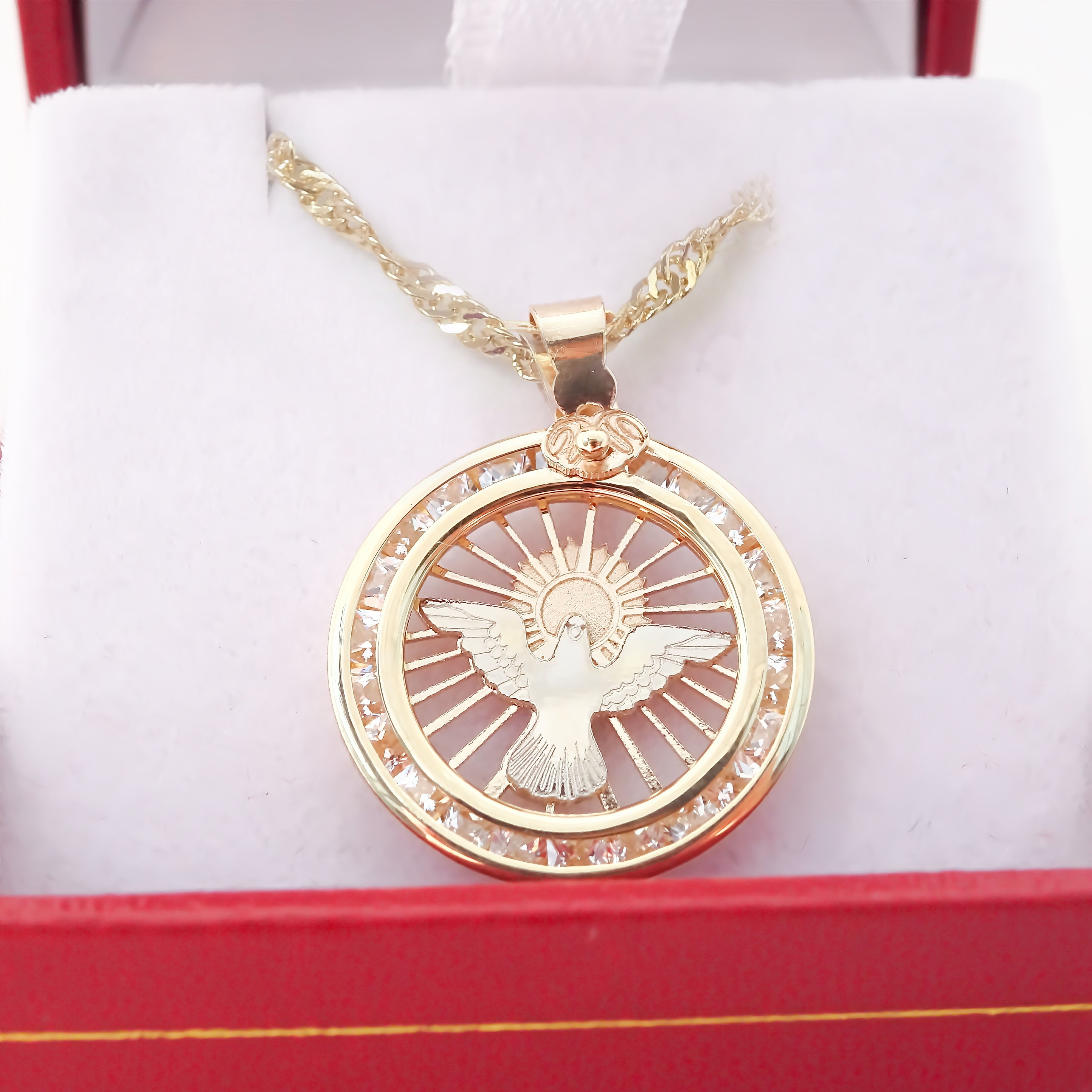 Amor Eterno - Dije Medalla Espíritu Santo / Oro 10k + Cadena de Regalo
