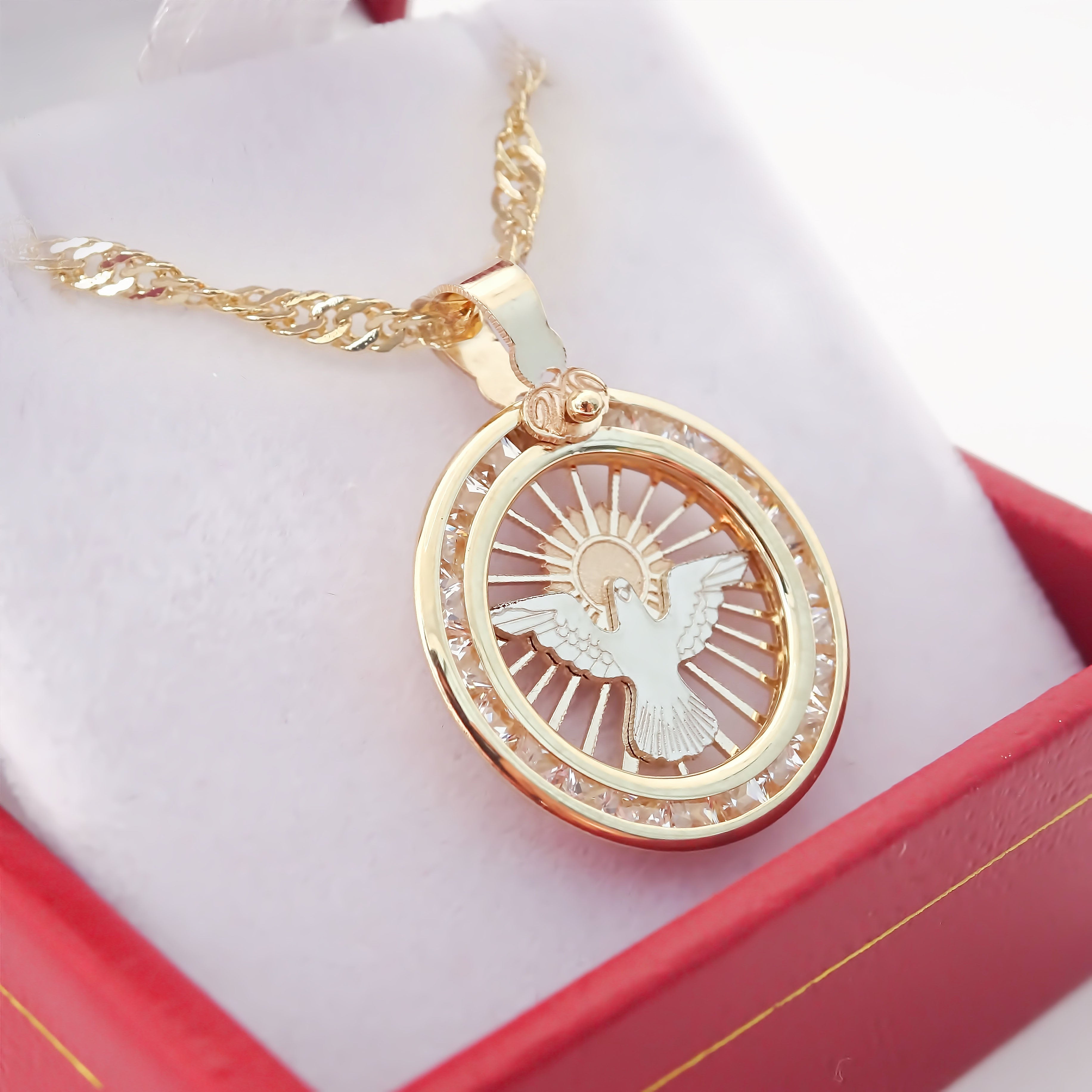 Amor Eterno - Dije Medalla Espíritu Santo / Oro 10k + Cadena de Regalo