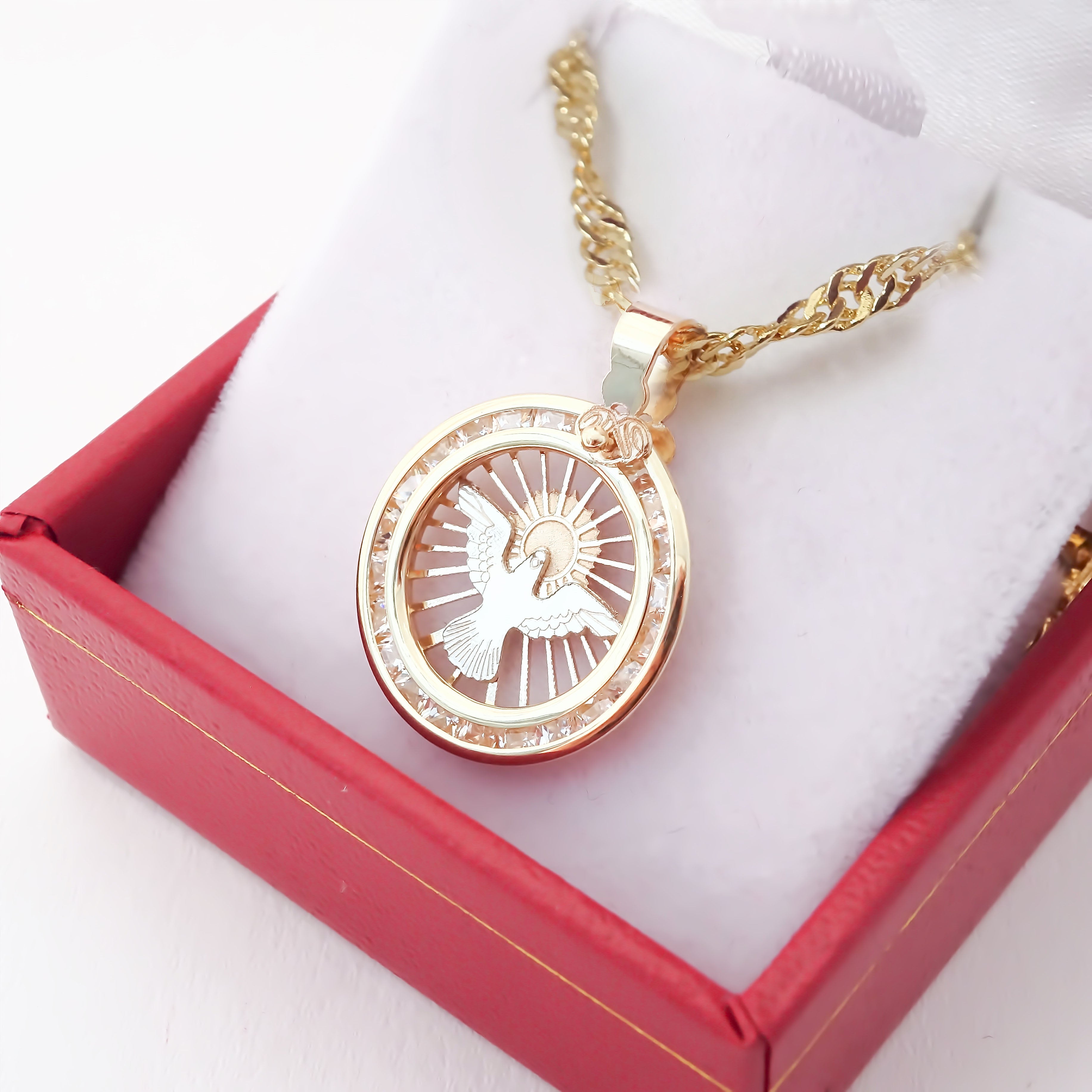 Amor Eterno - Dije Medalla Espíritu Santo / Oro 10k + Cadena de Regalo