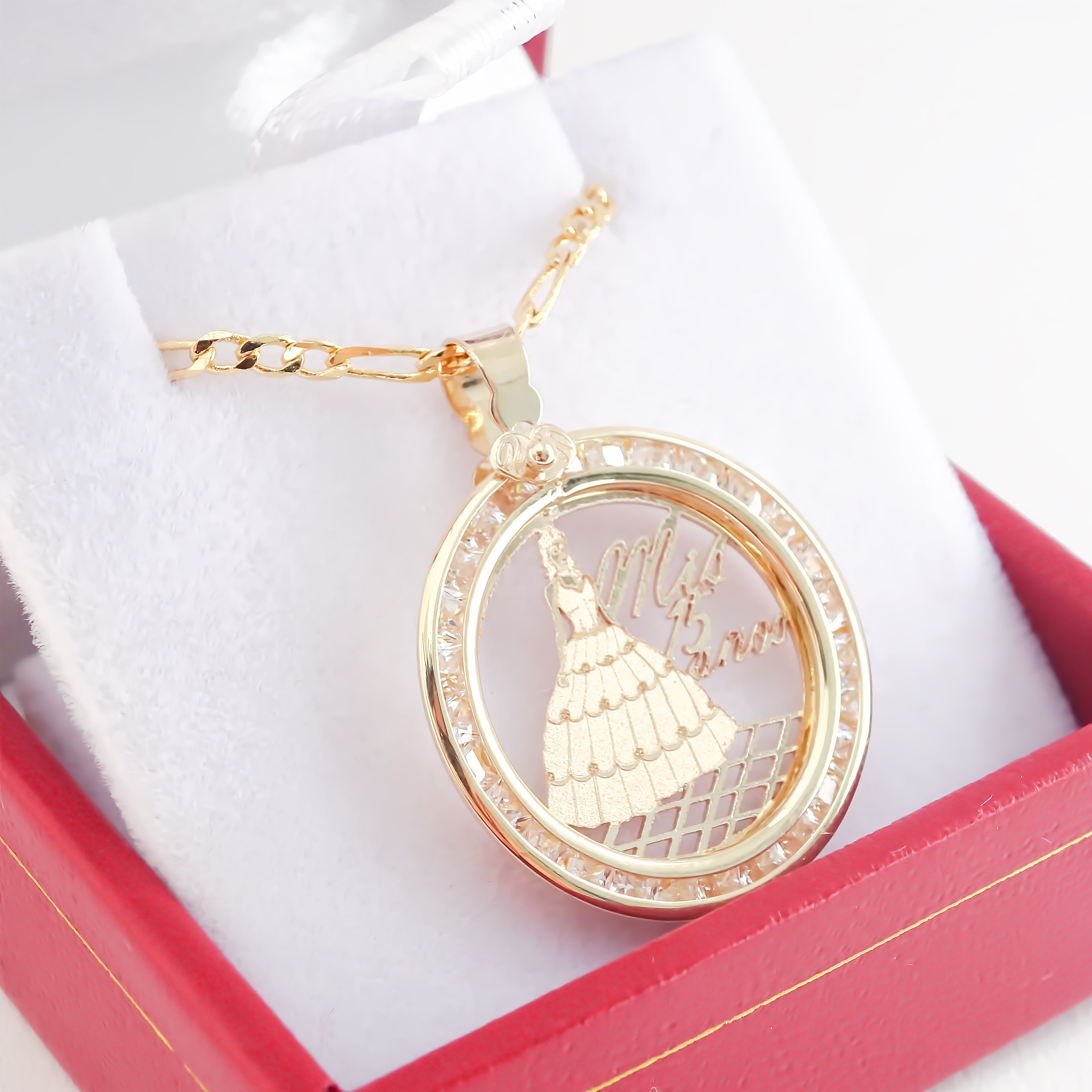 Amor Eterno - Dije XV Años Vestido Largo / Oro 10k + Cadena de Regalo
