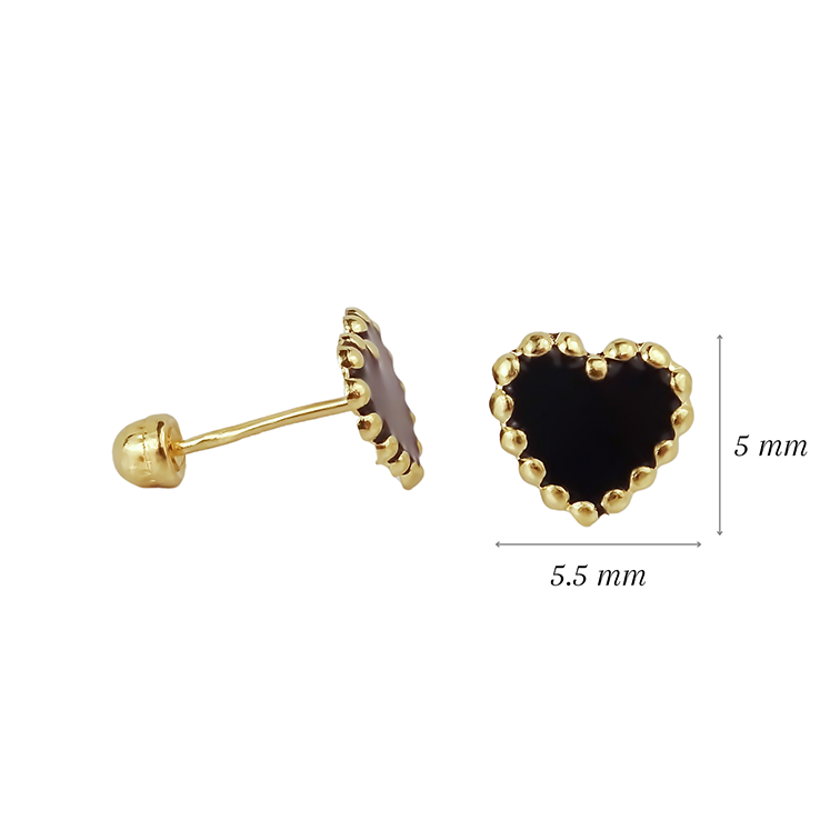 Amor Eterno - Broqueles Corazón Esmaltado / Oro Sólido 10k / Negro