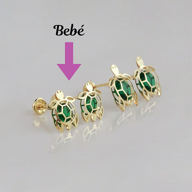 Amor Eterno - Broqueles Tortuga Bebé 3d / Aretes Oro 10k