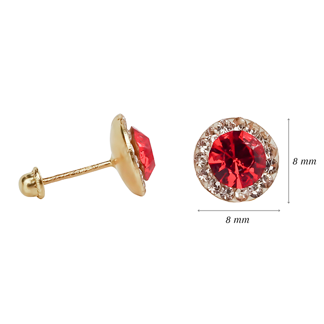Amor Eterno - Broqueles Círculo Rojo Grande 8mm / Oro 10k