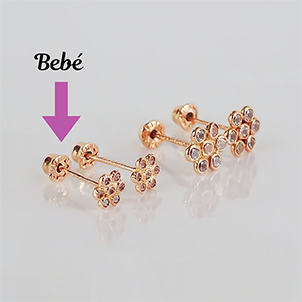 Amor Eterno - Broqueles Roseta Bebé / Aretes Oro 10k / Rosa