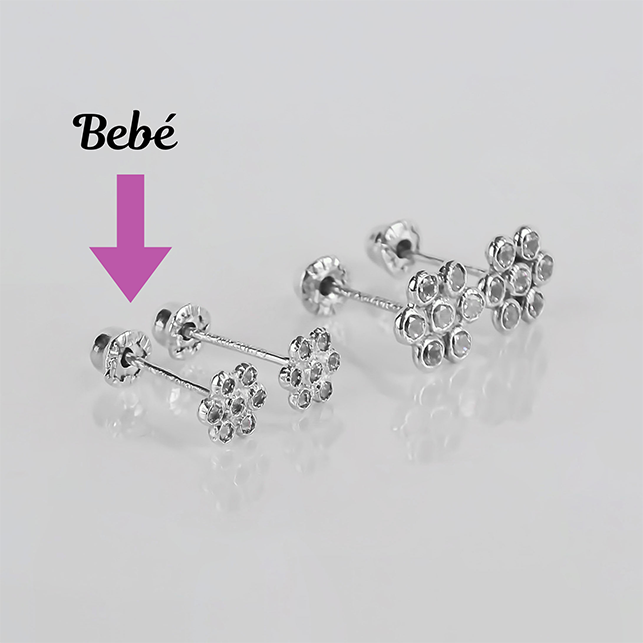 Amor Eterno - Broqueles Roseta Bebé / Aretes Oro 10k / Blanco