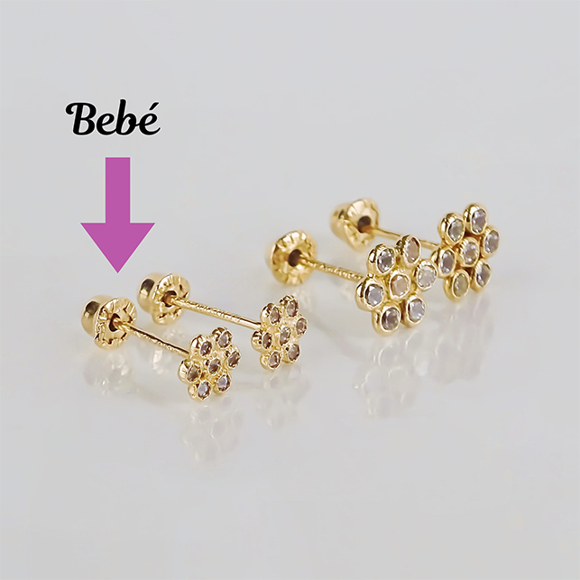 Amor Eterno - Broqueles Roseta Bebé / Aretes Oro 10k / Amarillo