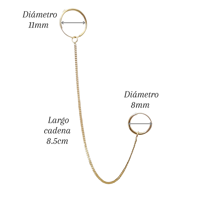 Amor Eterno - Doble Arracada Cadena Larga Piercing / Oro 10k