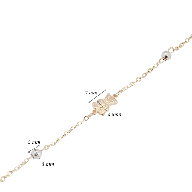 Amor Eterno - Esclava Pulsera Niña / Infantil Oro 10k Sólido / Oso Bolitas