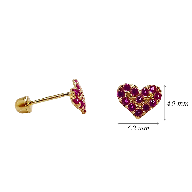 Amor Eterno - Broqueles Corazón Bombón / Oro Sólido 10k / Rojo