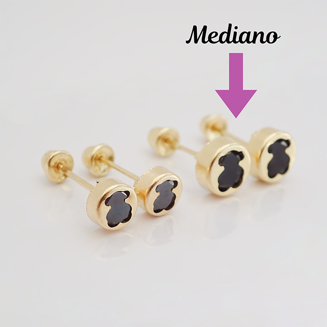 Amor Eterno - Broqueles Osito Tambor Mediano / Aretes Oro 10k / Negro