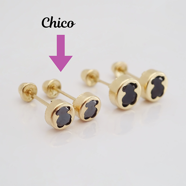 Amor Eterno - Broqueles Osito Tambor Chico / Aretes Oro 10k / Negro