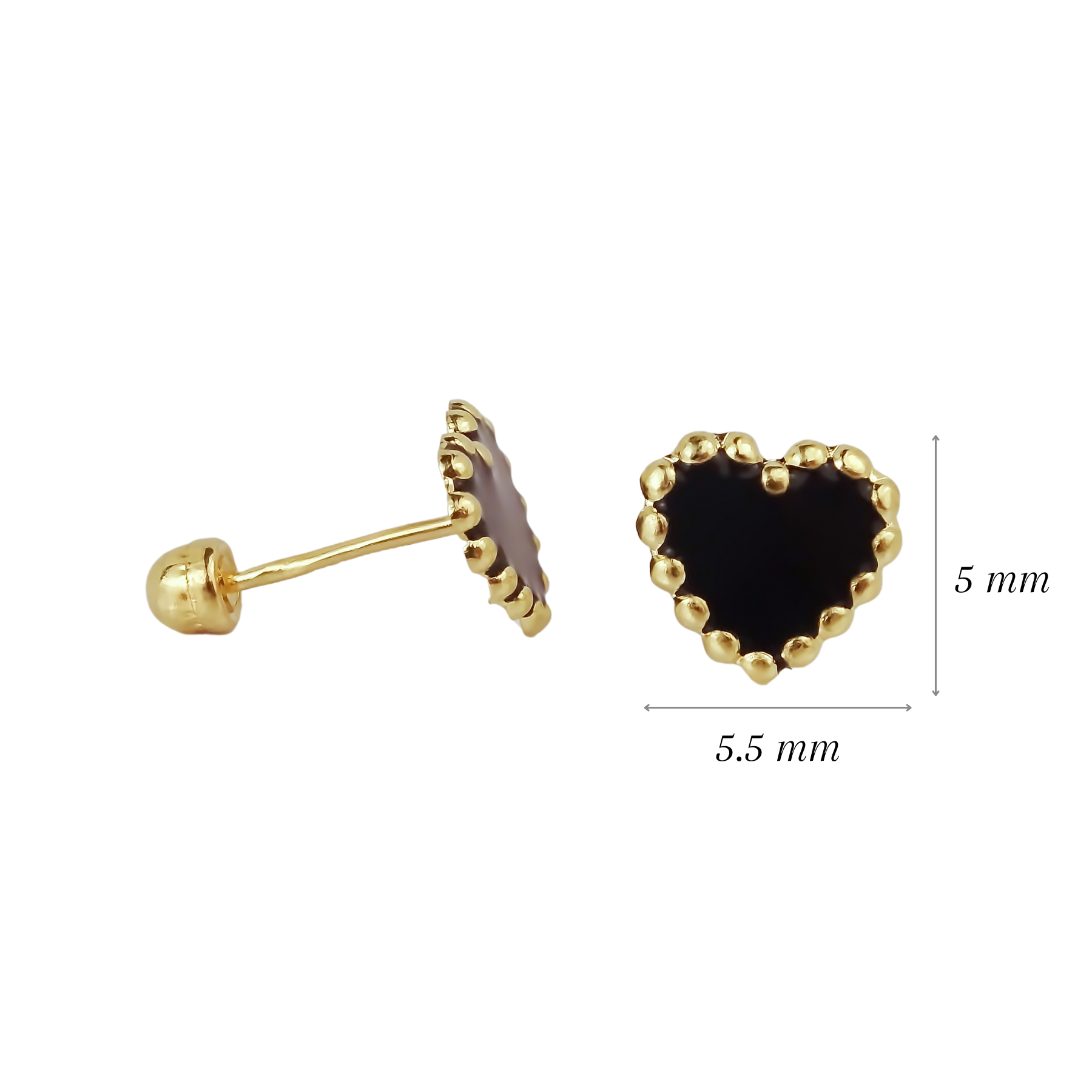 Amor Eterno - Broqueles Corazón Esmaltado / Oro Sólido 10k / Negro