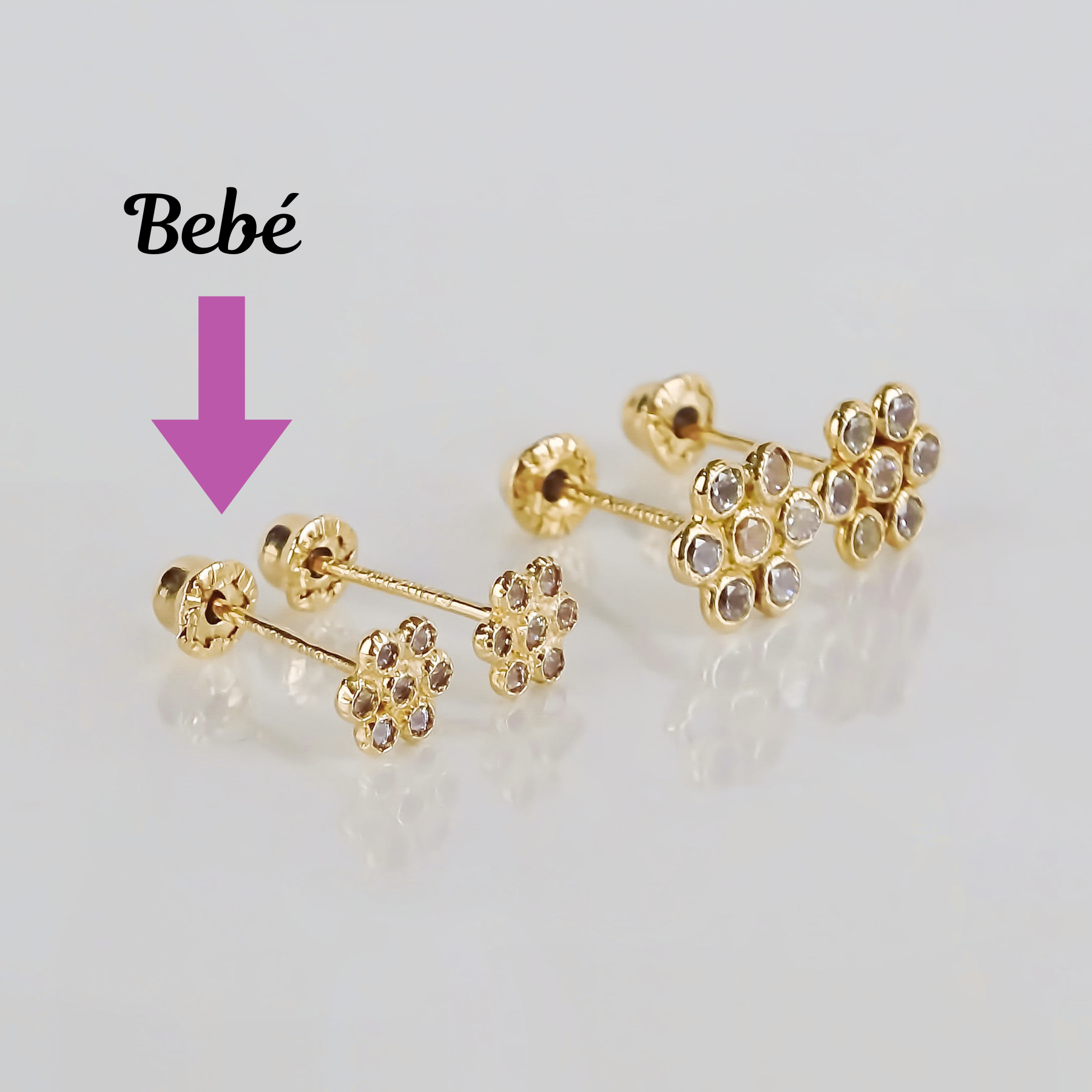 Amor Eterno - Broqueles Roseta Bebé / Aretes Oro 10k / Amarillo