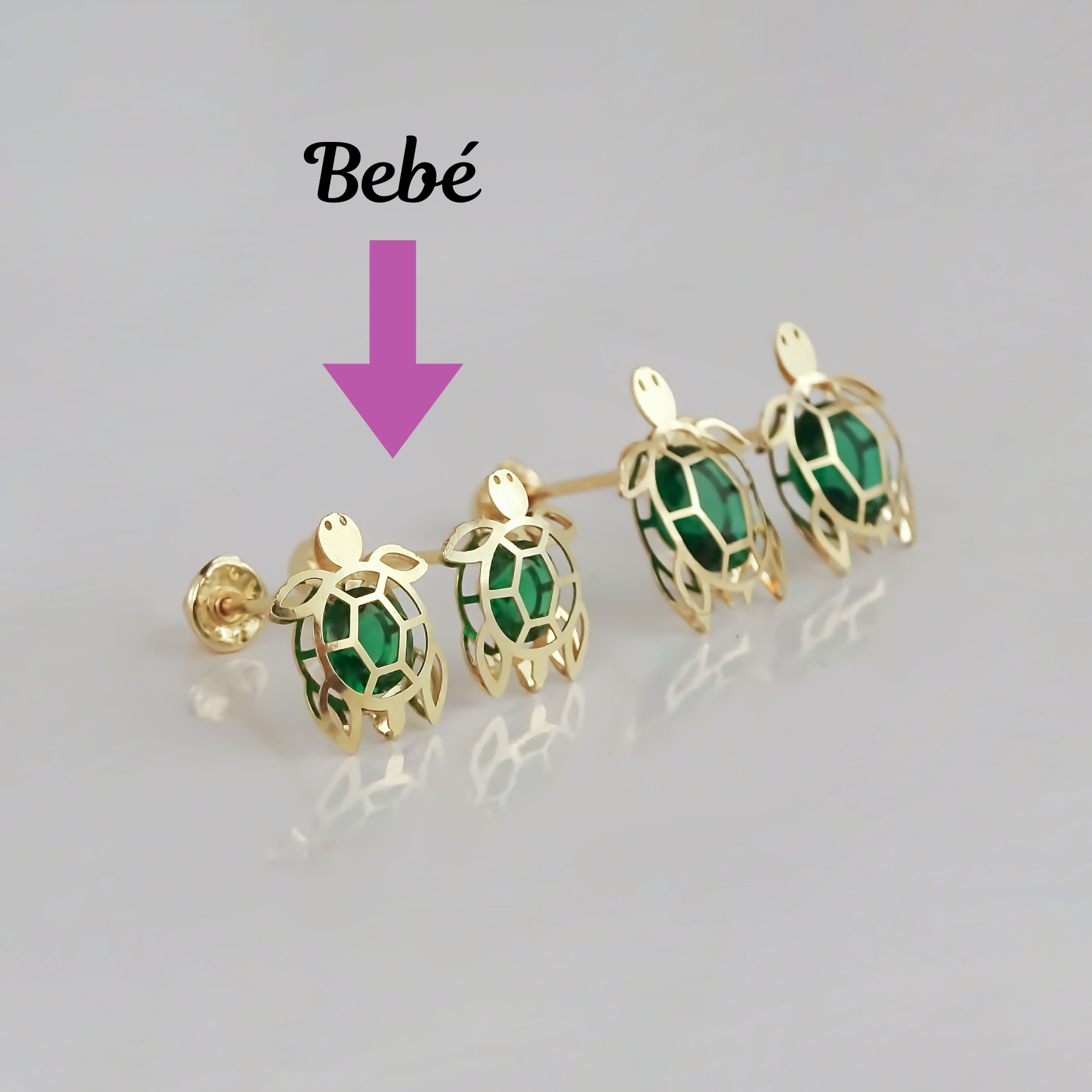 Amor Eterno - Broqueles Tortuga Bebé 3d / Aretes Oro 10k