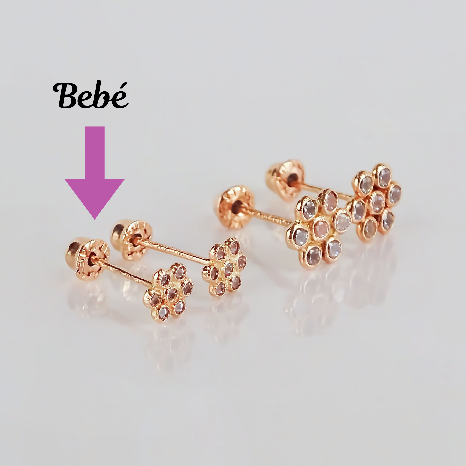 Amor Eterno - Broqueles Roseta Bebé / Aretes Oro 10k / Rosa