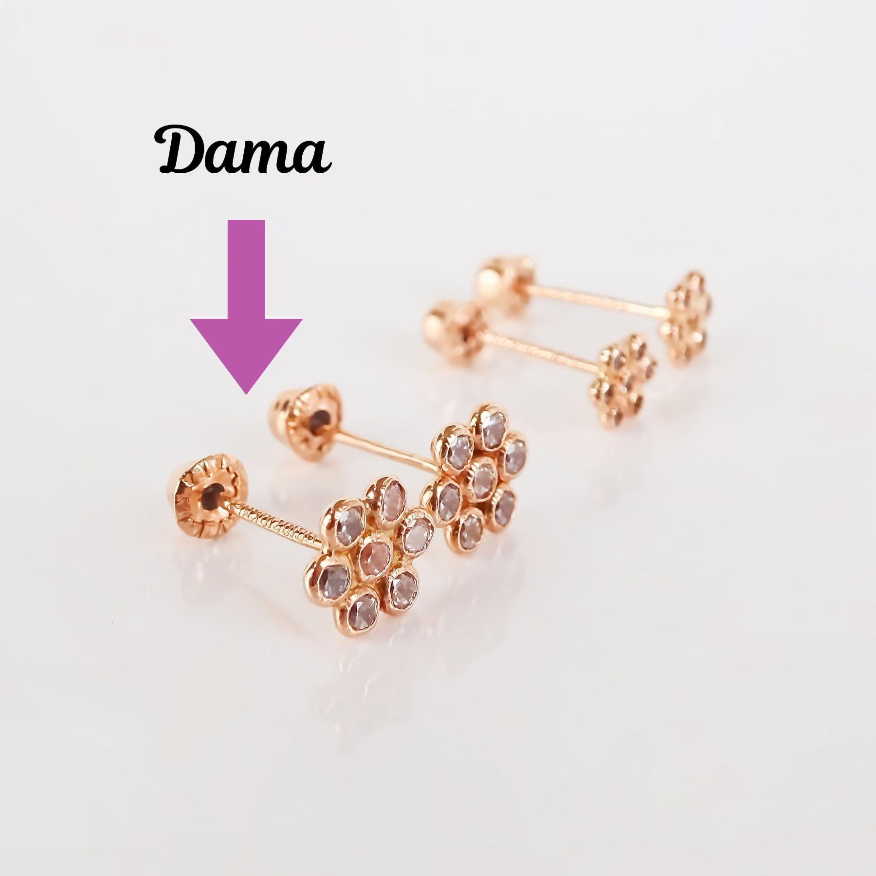 Amor Eterno - Broqueles Roseta / Aretes Oro 10k / Rosa
