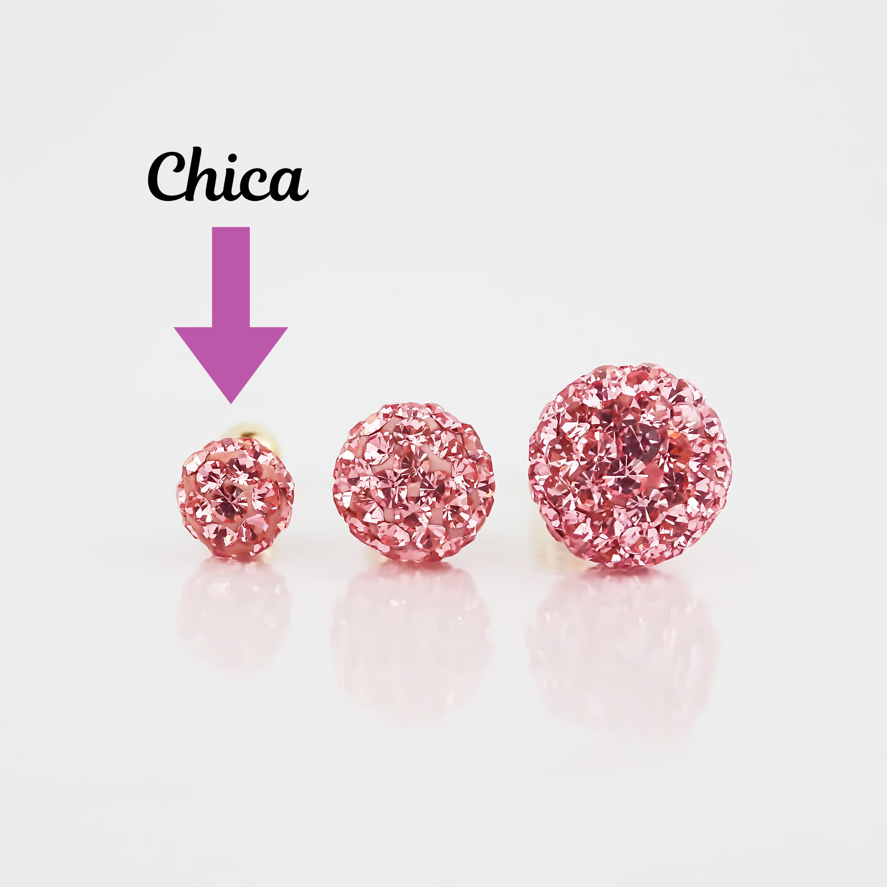 Amor Eterno - Broqueles Esferas / Aretes / Oro Sólido 10k / Rosa Chica