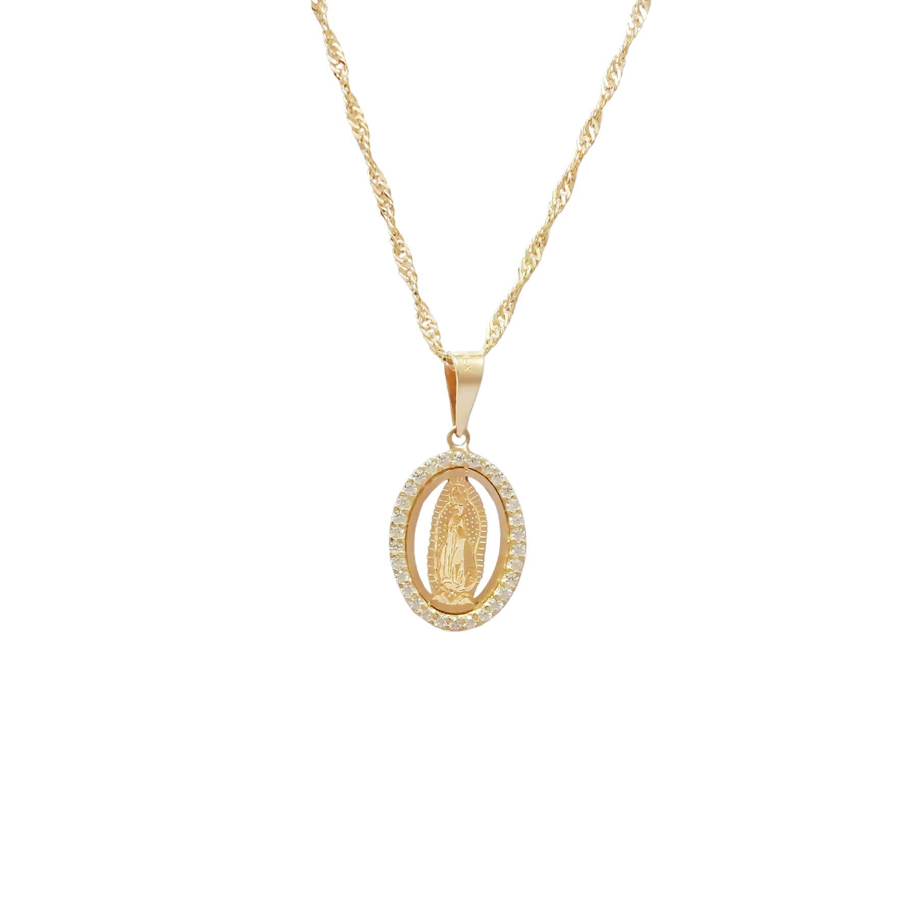 Amor Eterno - Dije Virgen Destello / Oro Sólido 10k