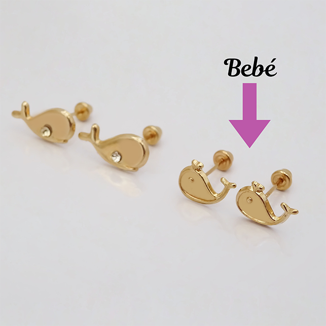 Amor Eterno - Broqueles Ballenita Bebé / Aretes / Oro 10k