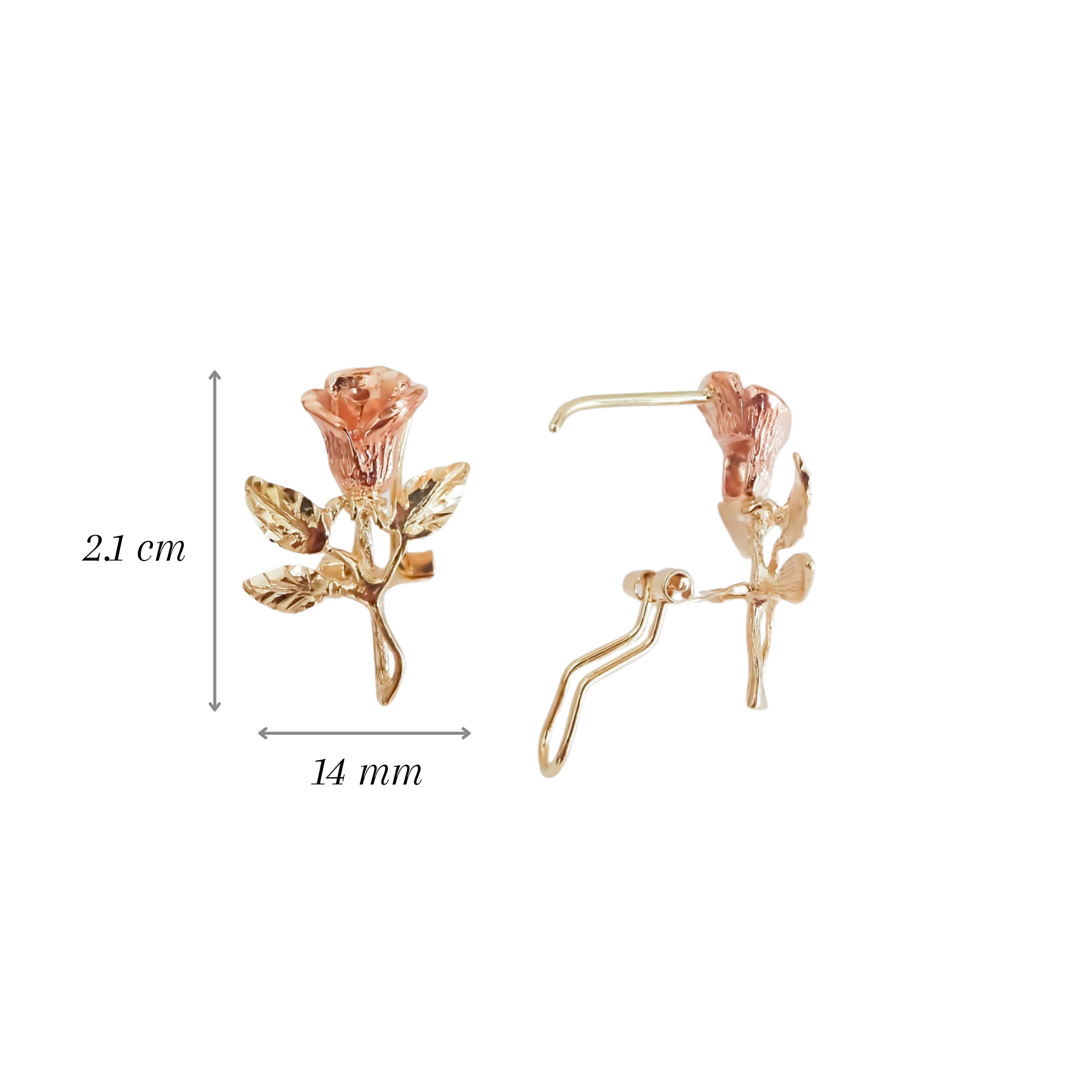 Amor Eterno - Broqueles Rosa Flor / Aretes Oro Sólido 10k